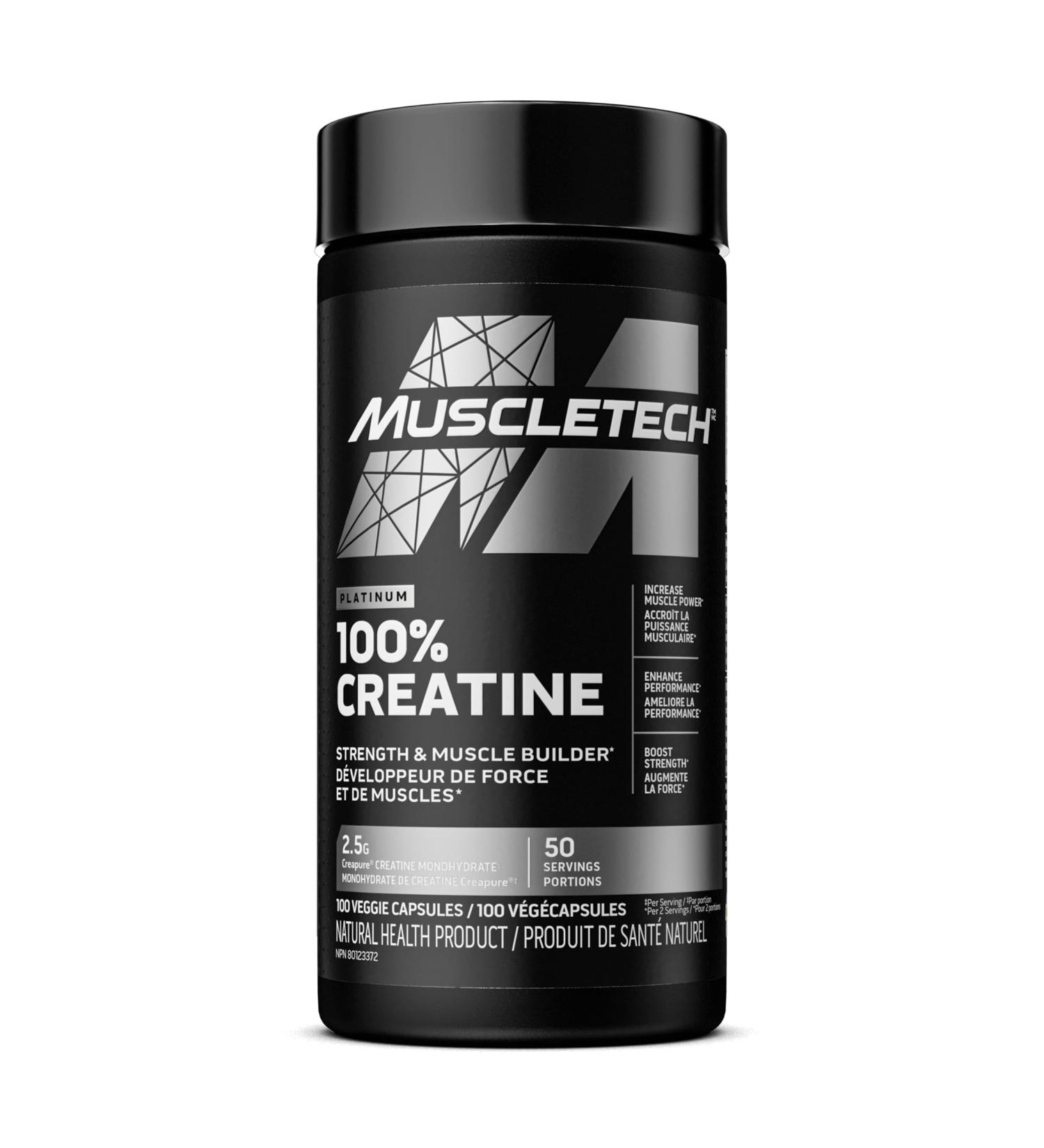 MuscleTech Platinum 100% Creatine | MuscleTech | Creapure | Muscle + Strength Builder for Men & Women | Workout Recovery Supplement | 100 Vegan Capsules | 50 Servings - Buy Online on SooperMarket.com