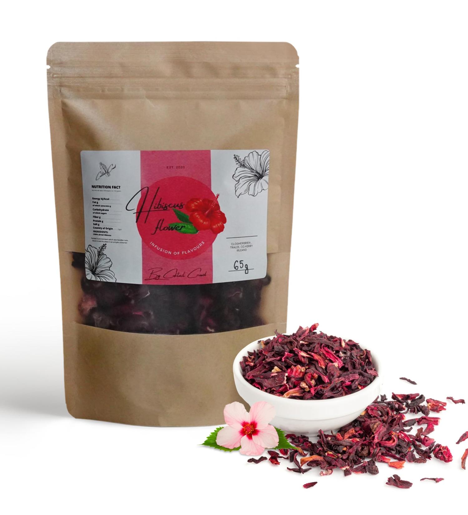 Dried Organic Hibiscus Flower Tea by Cocktail Crowd Detox - Ideal for Infusions, Iced Tea, Cocktails, Mocktails & Syrups (65g) - Buy Online on SooperMarket.com
