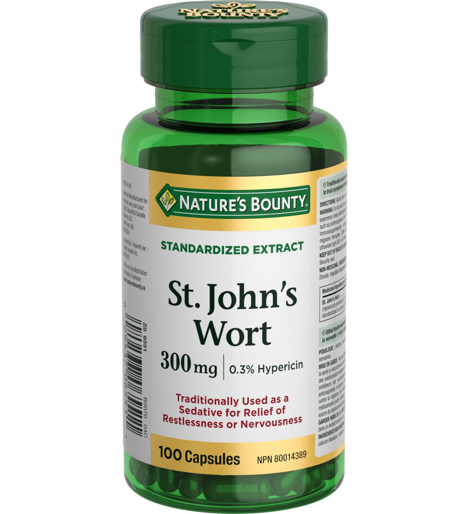 Nature's Bounty St. John's Wort 300mg Pills Supplement Helps to Treat Symptoms of Sleep Disorders 100 Capsules - Buy Online on SooperMarket.com