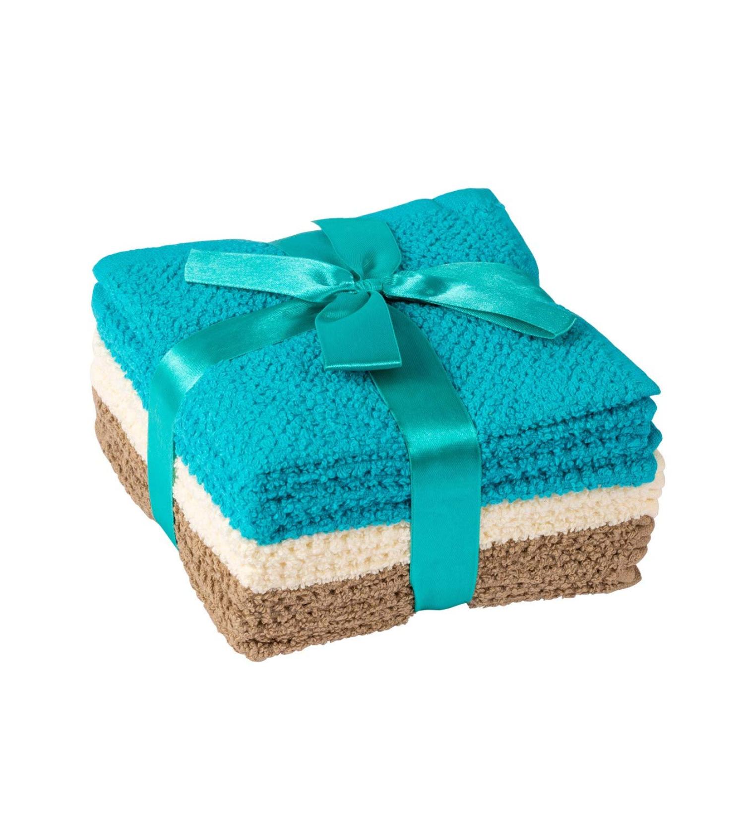 Living Fashions Popcorn Weave Washcloths Set of 8 - Exfoliating 100% Cotton Cloths for Hands, Body, Face - Size 12X12 - Teal, Cream, Taupe - Buy Online on SooperMarket.com