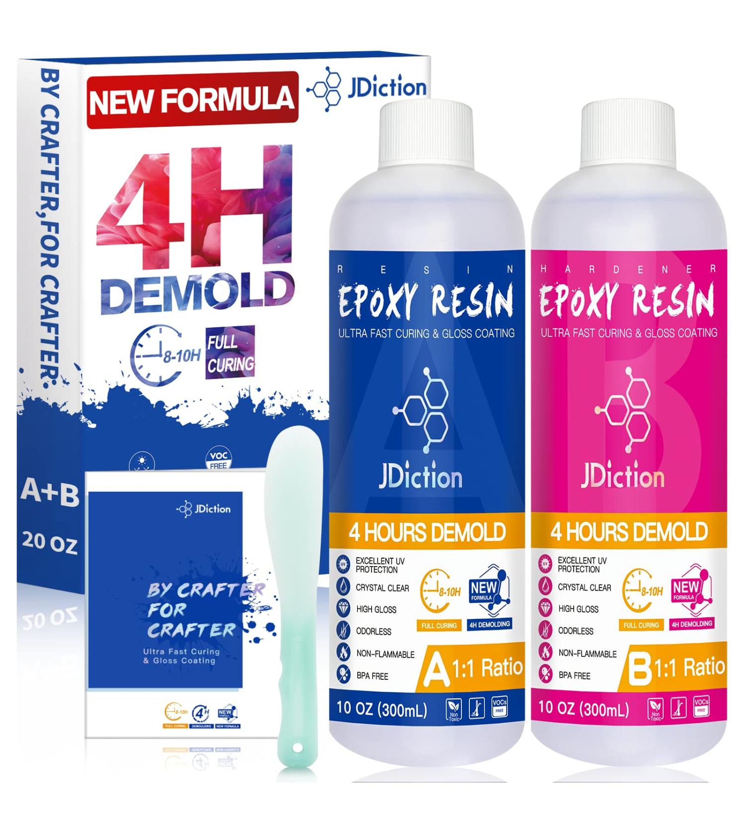 JDiction Fast Curing Epoxy Resin Kit | 4-Hour Demold | Bubble-Free & Crystal Clear | Self-Leveling for Art, Craft, Jewelry | 20oz - Buy Online on SooperMarket.com