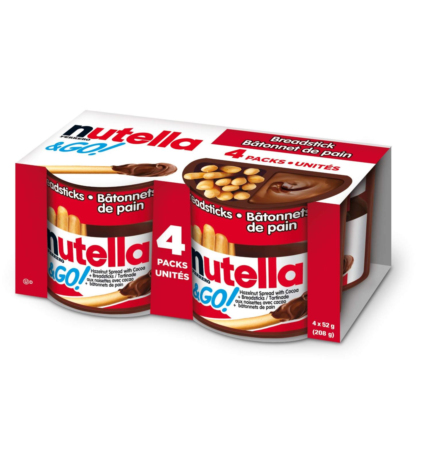 NUTELLA & GO! Hazelnut And Cocoa Spread With Breadsticks Snack Packs Perfect Bulk Snacks for Kids 52 Grams Pack of 4 Nutella & GO! 4 Pack - Buy Online on SooperMarket.com