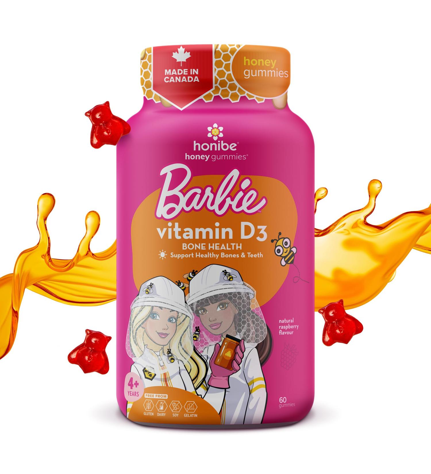 Honibe Vitamin D Gummies for Kids and Adults Barbie Honey-Based Vitamins Made in Canada Vitamin D3 Helps Support Bone Health Mood and Immune System Functions 60 gummies - Buy Online on SooperMarket.com