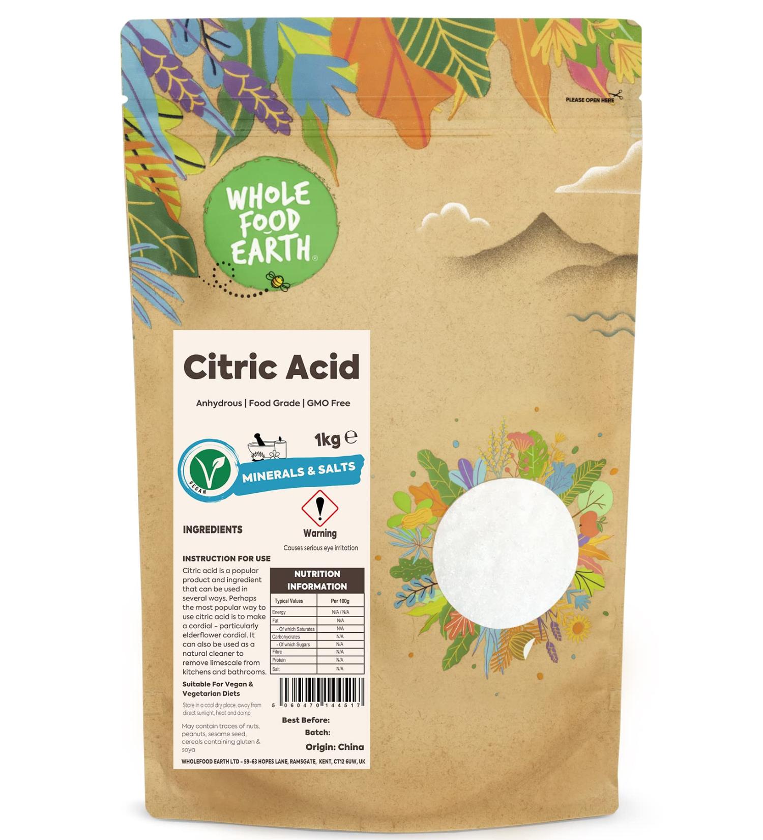 Wholefood Earth Citric Acid 1kg | Anhydrous | Food Grade Single - Buy Online on SooperMarket.com