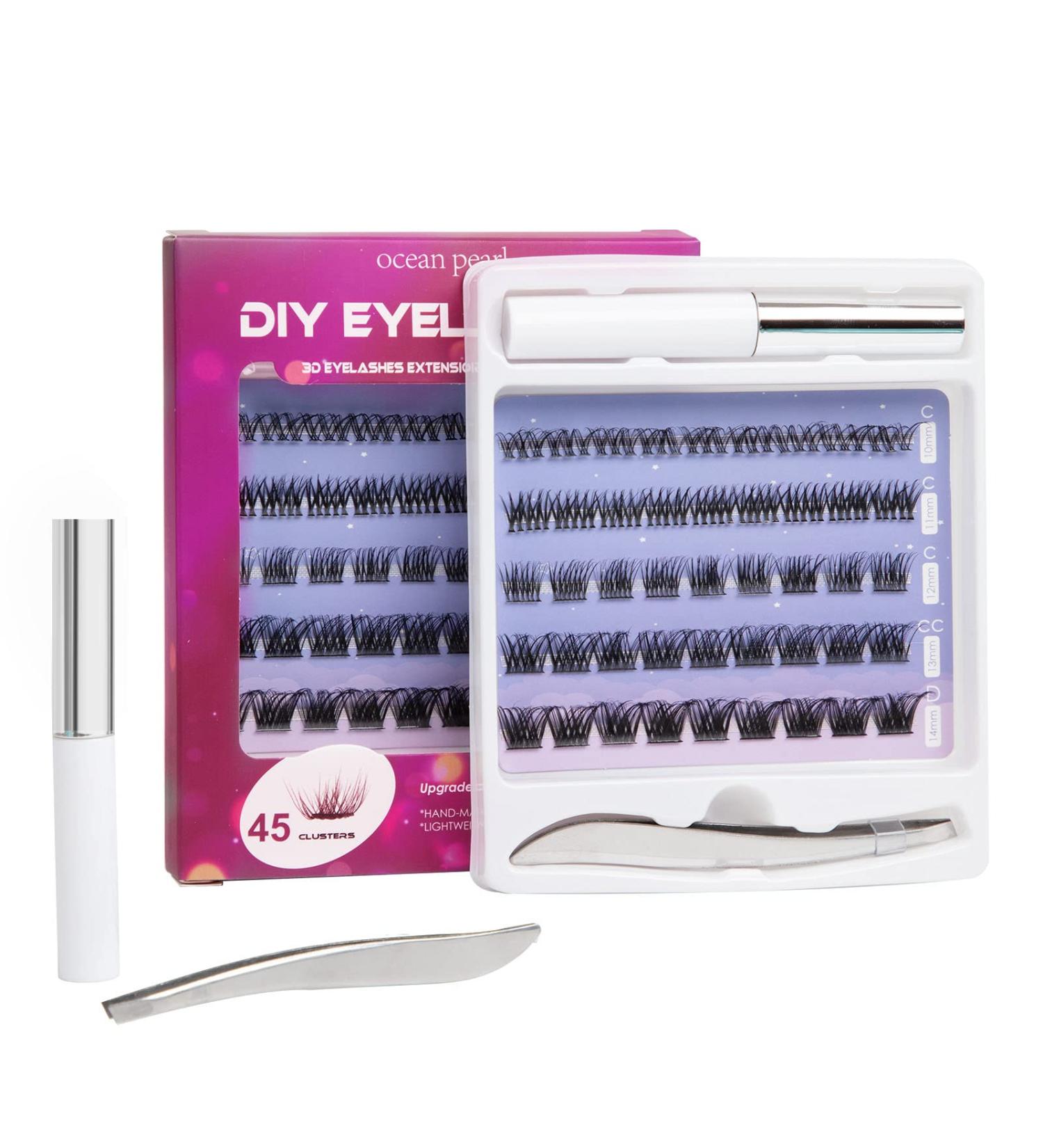 Individual Cluster Lashes Kit - 5 Style C CC D Curl 10-14mm Russian Eyelash Extensions with Clear Glue - 45 Clusters for DIY False Eyelashes - Reusable & Natural Look - Buy Online on SooperMarket.com