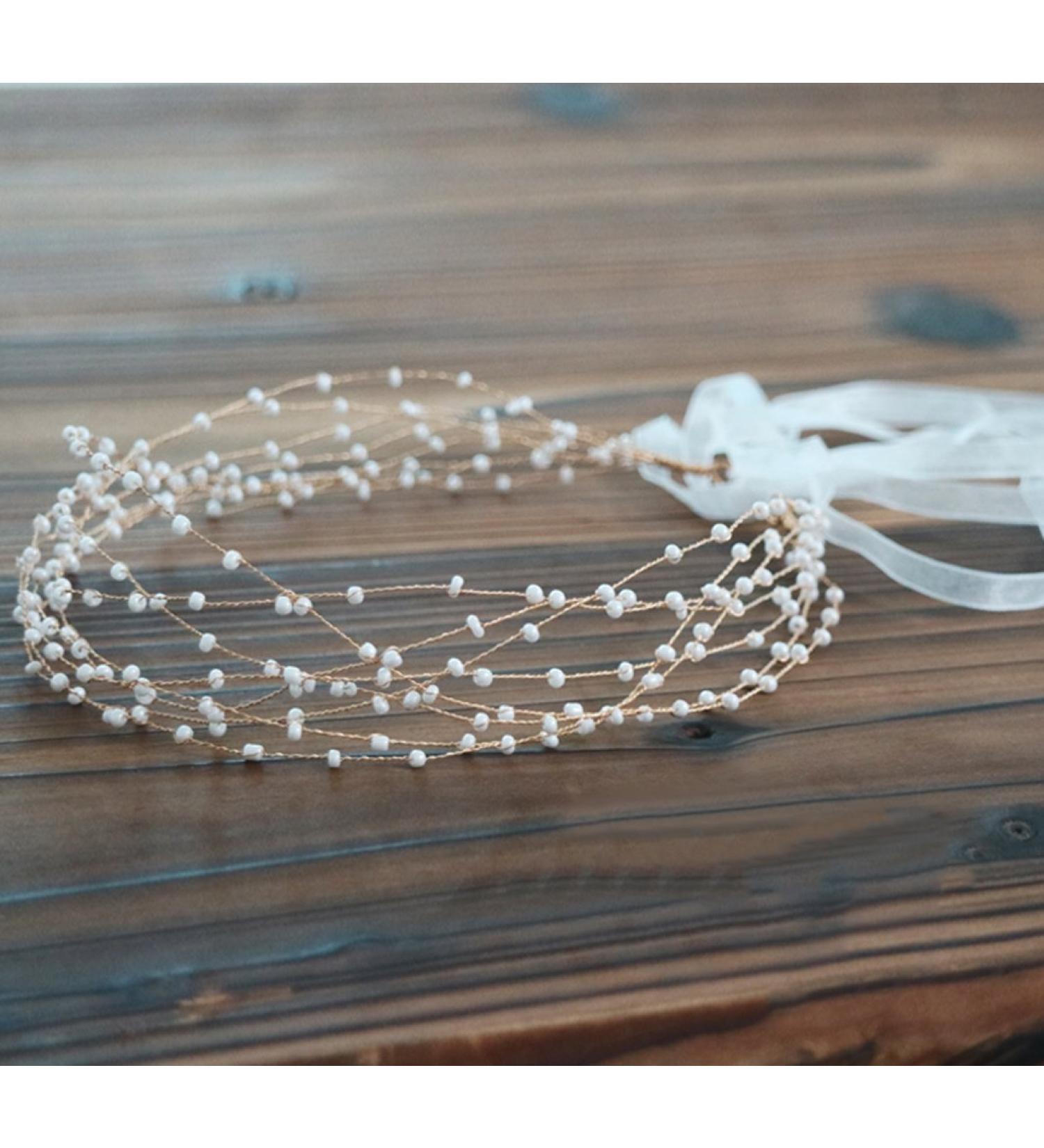 BABEYOND Bridal Pearl Vintage Wedding Headband with Lace Ribbon - White Beads - Buy Online on SooperMarket.com