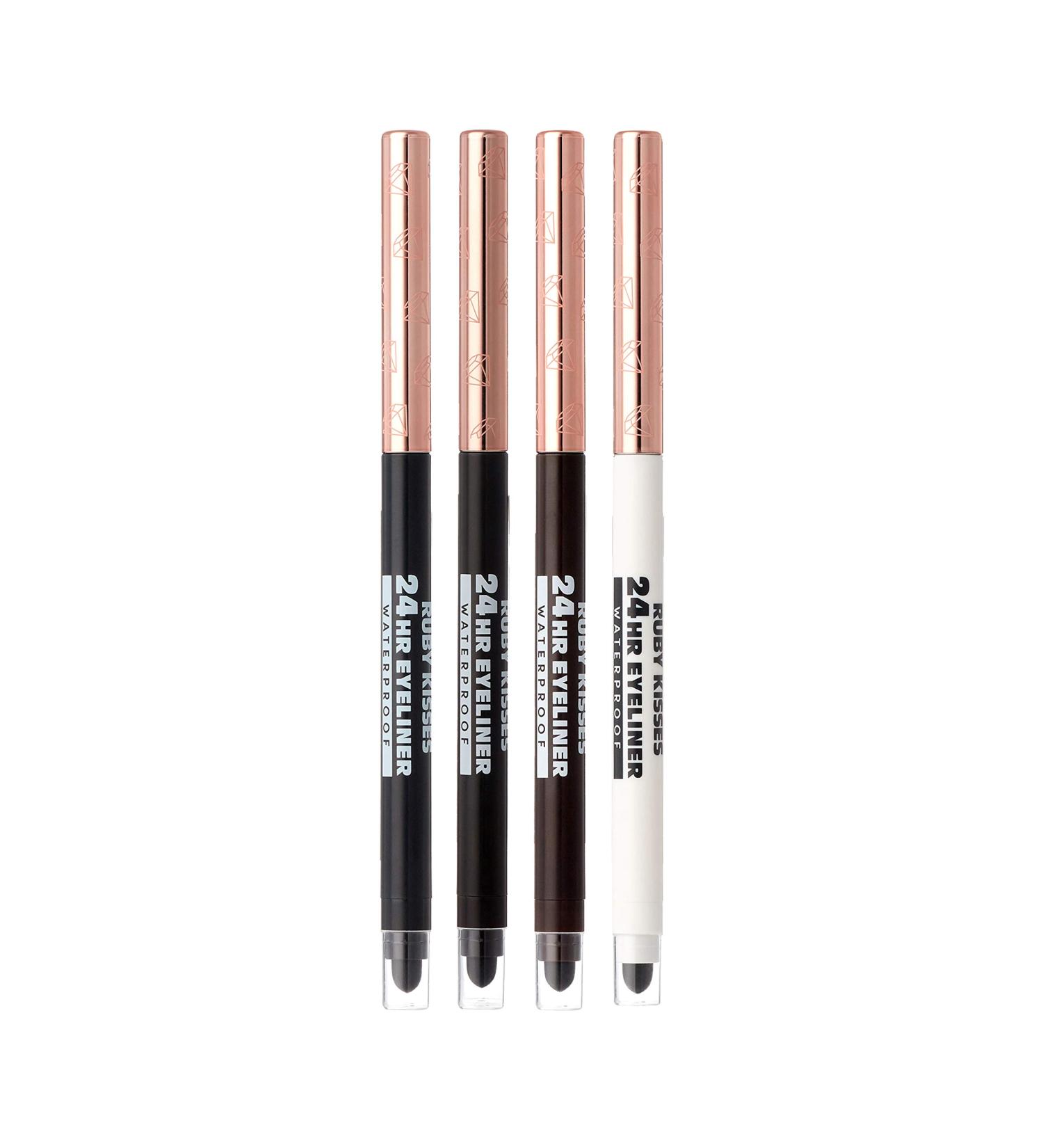 Ruby Kisses Waterproof Eyeliner 24HR | Long-Lasting Mechanical Pencil | Smudgeproof | 4 Pack (Blackest Black, Black Brown, Dark Brown, Pure White) - Buy Online on SooperMarket.com