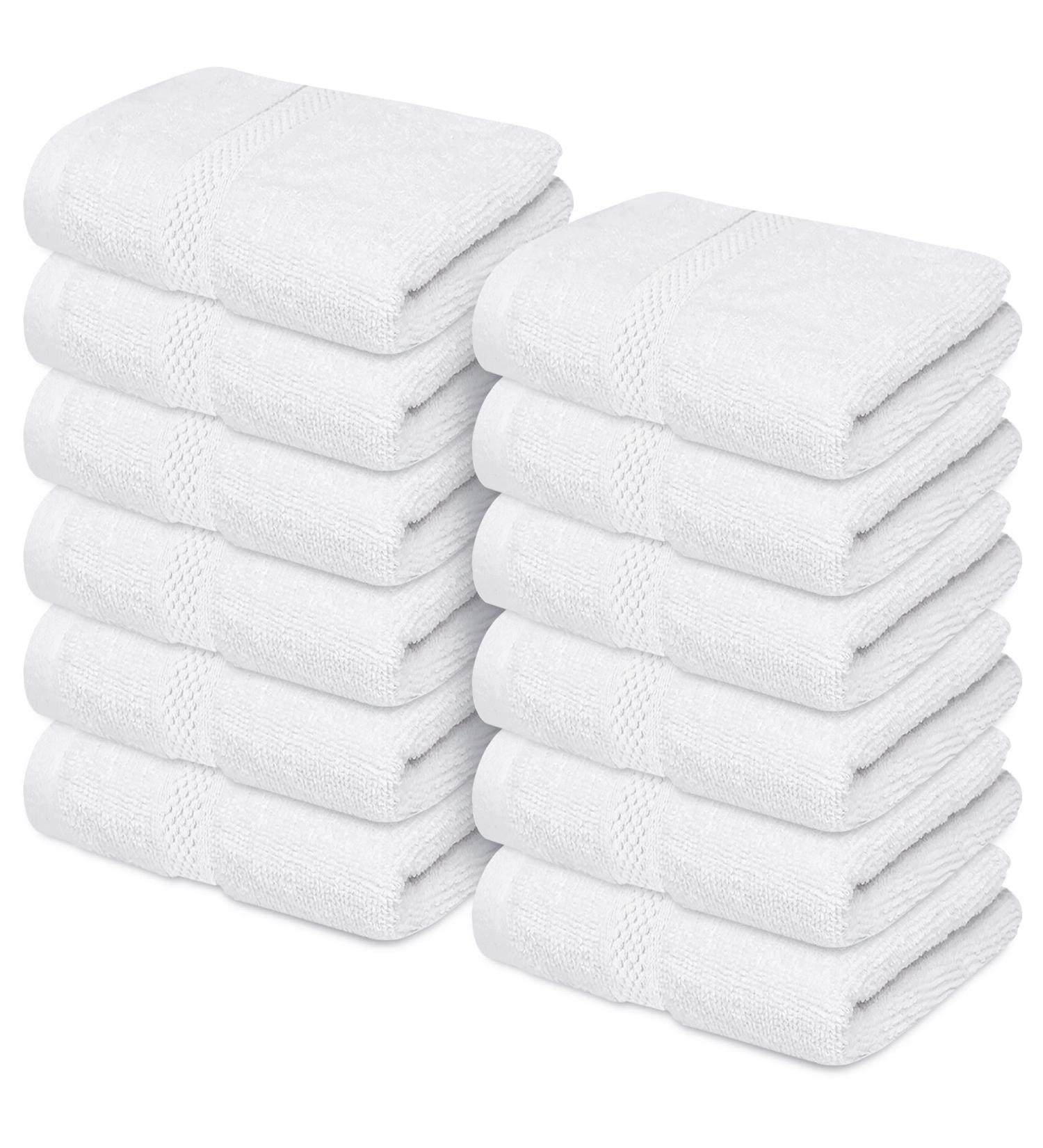 Infinitee Xclusives Premium White Washcloths Set - Pack of 12 | 13x13 Inches 100% Cotton | Body, Face, Kitchen, & Baby Towels - Buy Online on SooperMarket.com