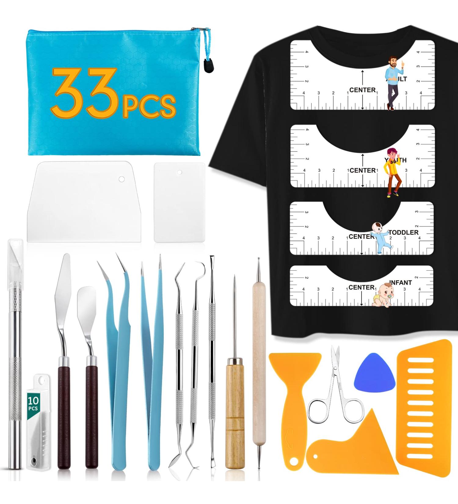 33pcs Vinyl Weeding Tools & T-Shirt Ruler Guide Set for DIY Heat Transfer Printing - Craft Tools for Silhouettes, Scrapbooking, Cutting & Splicing - Buy Online on SooperMarket.com