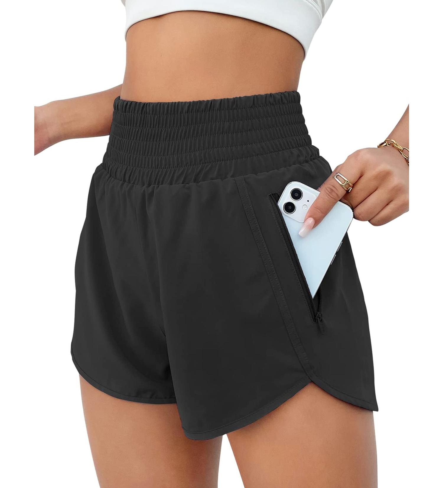 BMJL Women's High Waisted Running Shorts with Pocket - Black, Medium - Buy Online on SooperMarket.com