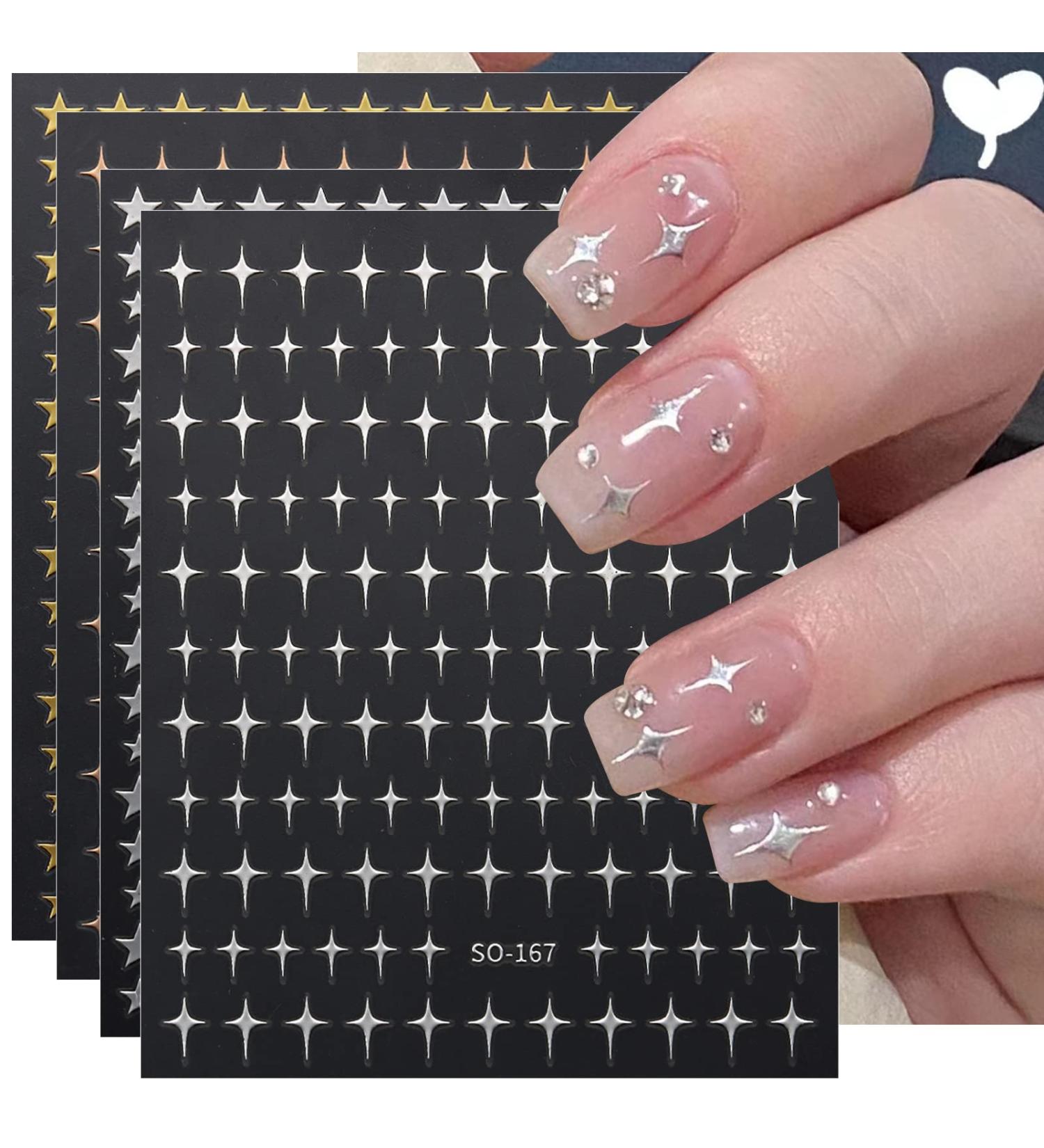JMEOWIO 12 Sheets Colorful Star Nail Art Stickers Decals - Self-Adhesive Silver Design Decoration Supplies - Buy Online on SooperMarket.com