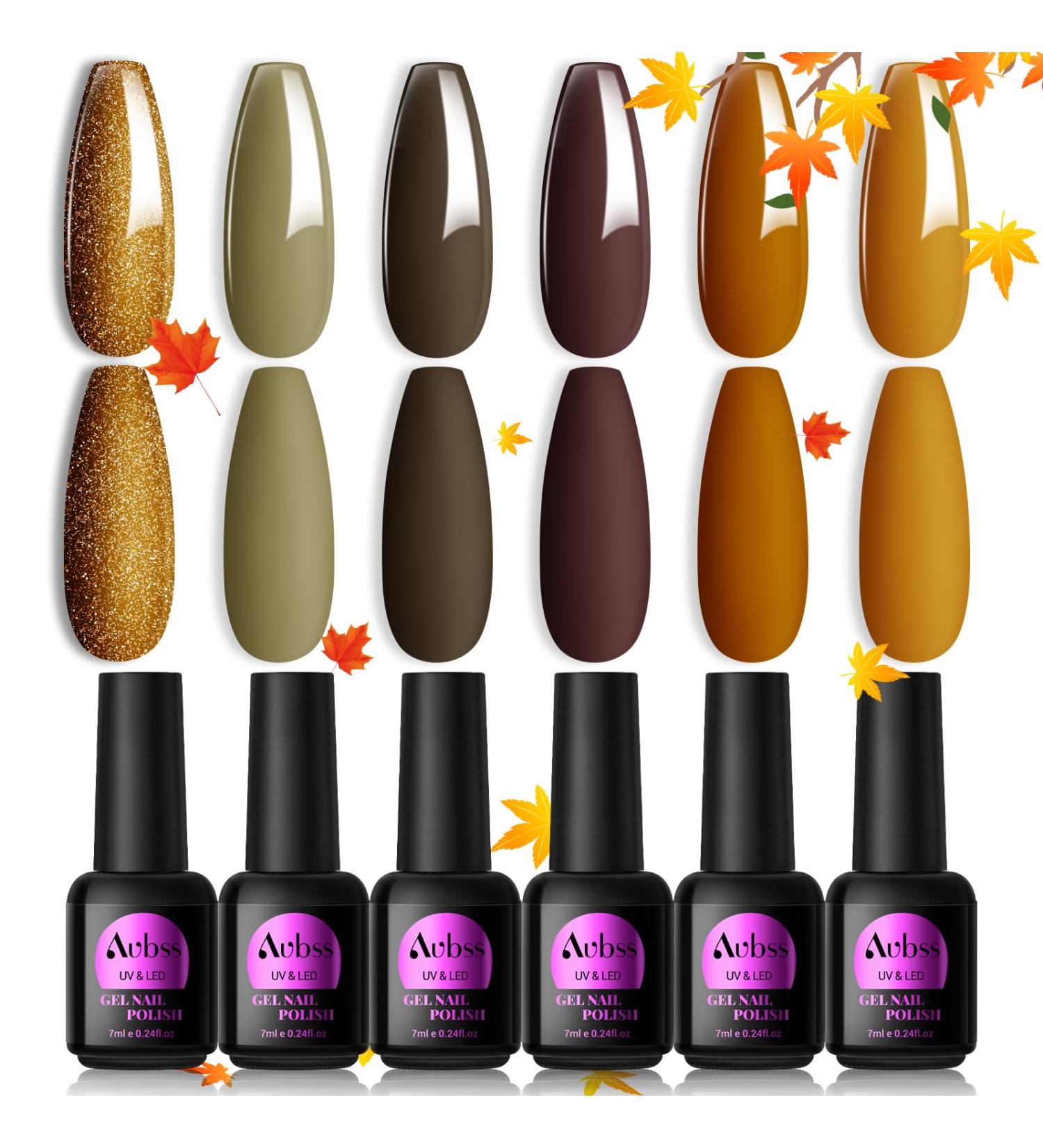 AUBSS Autumn Gel Nail Polish Set - 6 Stunning Colors for Winter | Gold Glitter, Brownish Orange, Brown | Soak Off LED Gel Kit for Nail Art | Perfect Manicure Gift for Women - Buy Online on SooperMarket.com