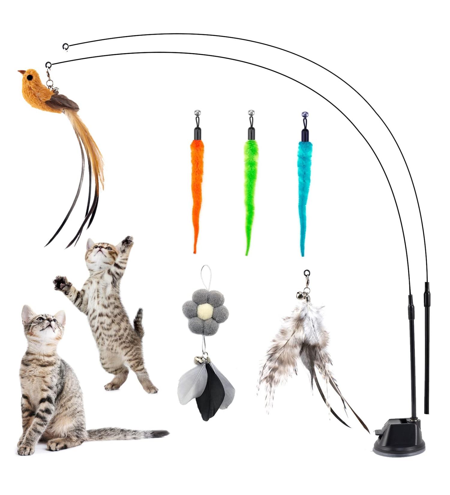 Cat Interactive Toys with Feather Refill - 9PCS Set for Exercising and Eliminating Boredom - Buy Online on SooperMarket.com