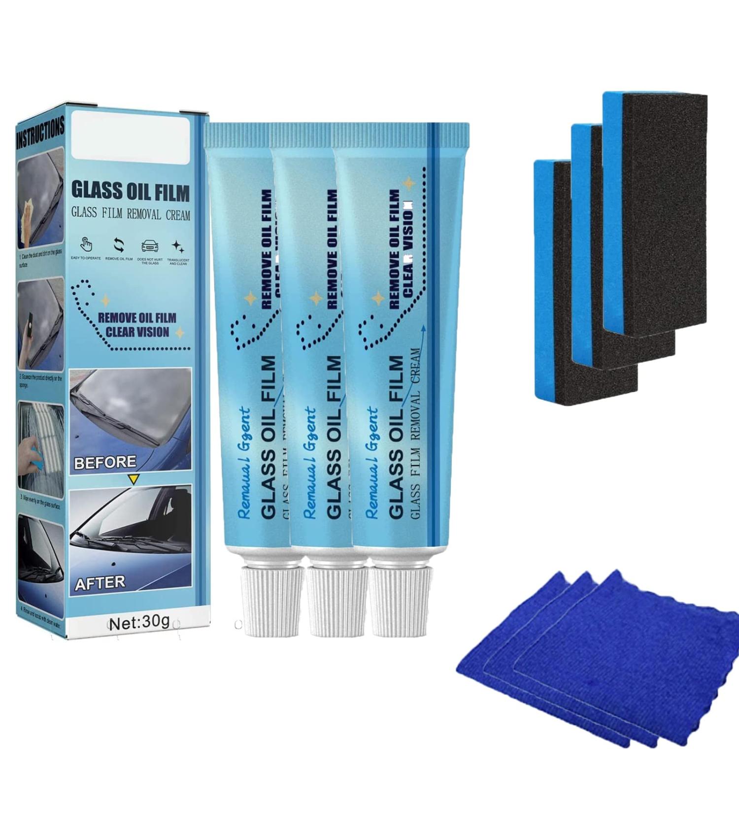 Car Glass Oil Film Cleaner Glass Oil Film Remover for Car Car Glass Oil Film Cleaner Safety and Long-Term Protection for Family Bathroom Windows with Sponge Towel (3 pcs) - Buy Online on SooperMarket.com