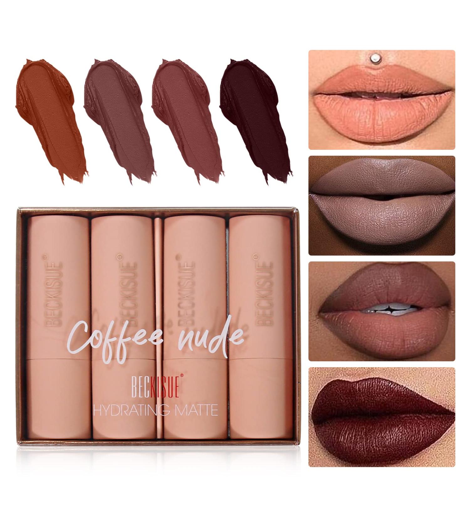 4Pcs Semi-Matte Nude Lipstick Set - Long Lasting Waterproof & Pigmented Velvet Finish for Women | Ideal Neutral Lip Makeup - Buy Online on SooperMarket.com