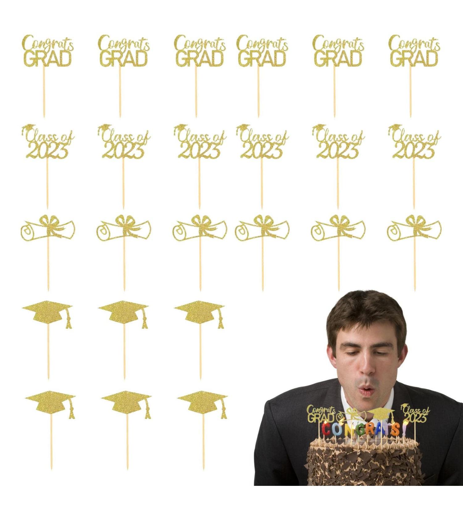 JINGLING Graduation Cake Lids Cupcake Toppers with Graduation Pack of 24 - Glitter Class of 2023 Graduation Cupcake Toppers Diploma Grade Caps Cake Toppers Picks for Graduation Gold - Buy Online on SooperMarket.com