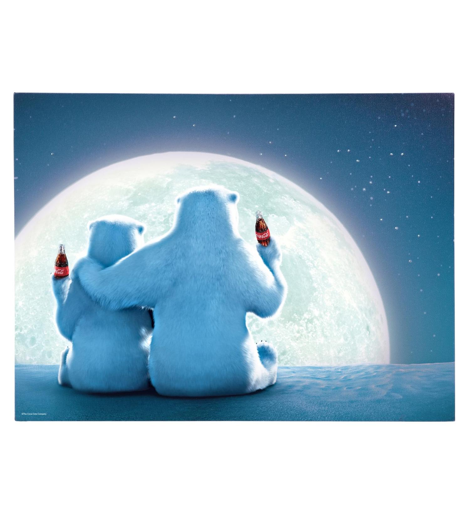 Mark Feldstein & Associates Coca Cola Advertising Polar Bears with Moon Pre Lit LED and Fiber Optic Canvas Holiday Artwork 16 x 12 - Buy Online on SooperMarket.com