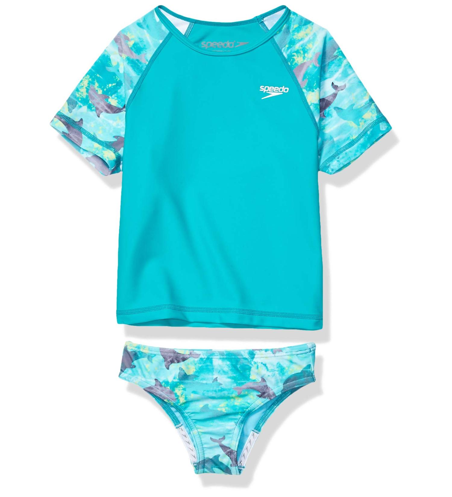 Speedo Girls' Printed Rash Guard Swim Set - Turquoise, Size 4 - Buy Online on SooperMarket.com