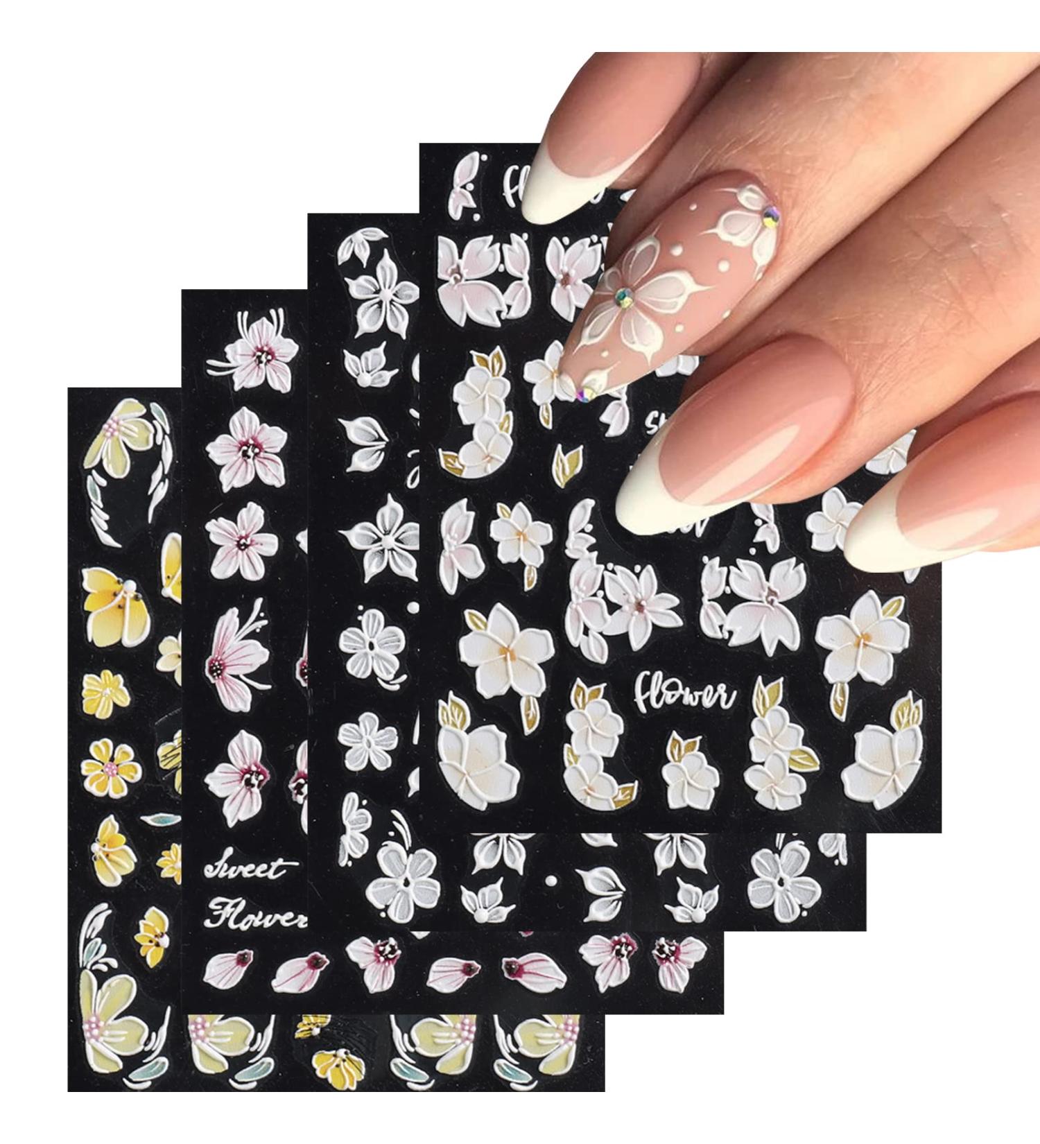 Baoximong 5D Embossed Spring Nail Decals - Self-Adhesive Yellow Pink White Kapok Camellia Design for Women - Buy Online on SooperMarket.com