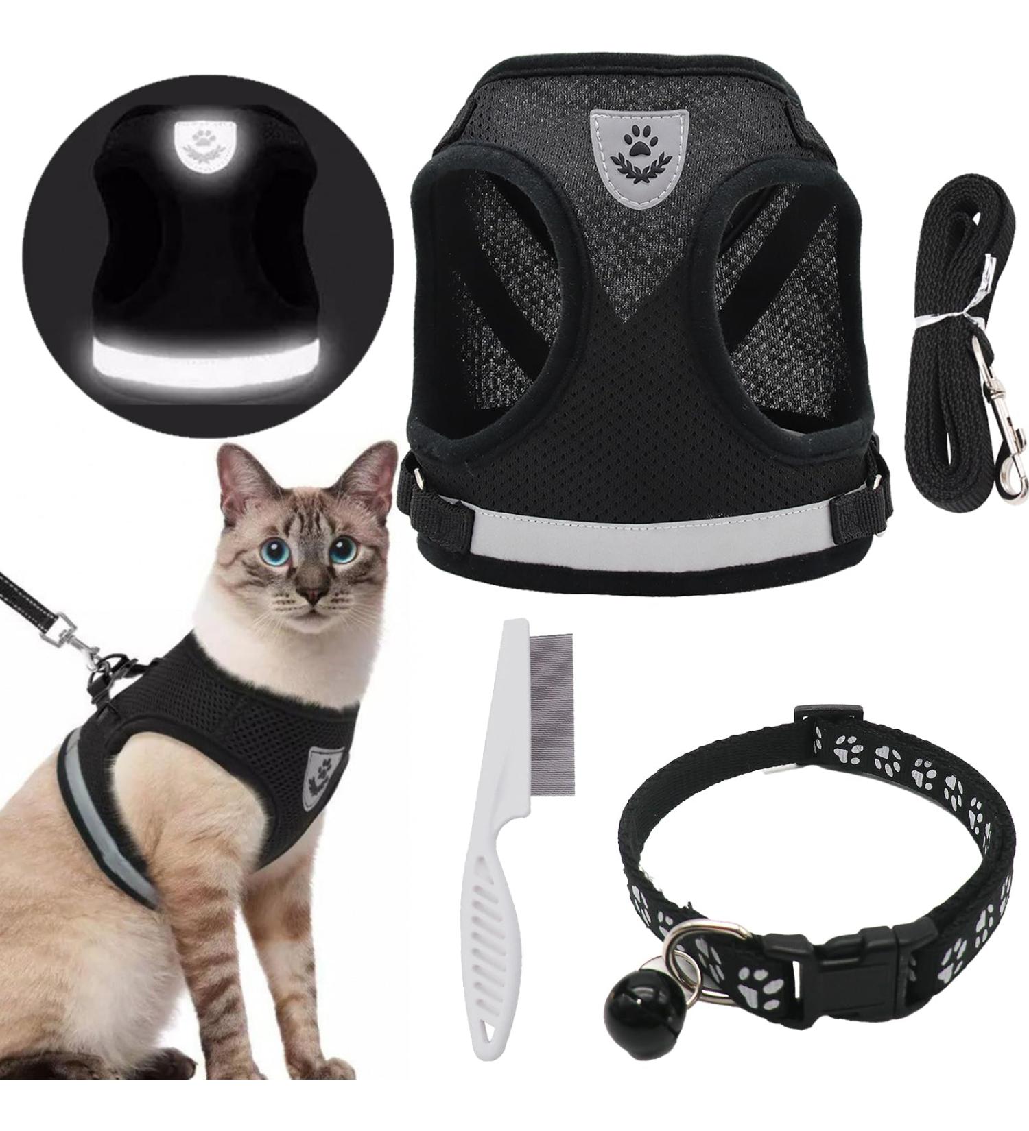 DKDDSSS Cat Harness and Lead Set Soft Mesh Harness for Outdoor Adjustable Reflective Strips Vest Harnesses Escape Proof Cat Kitten Walking Vest with Collar for Medium Cats Pets (M Black) - Buy Online on SooperMarket.com