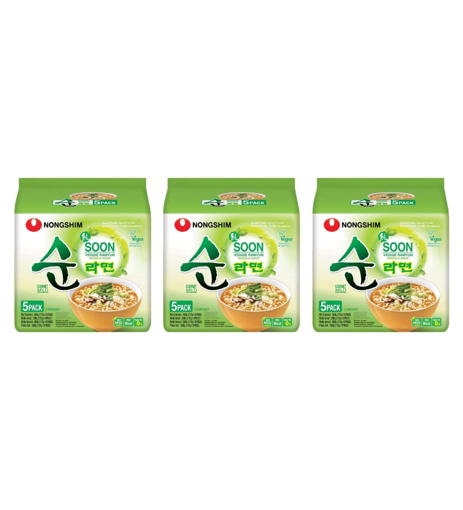 Nong Shim Soon Veggie Ramyun Instant Noodle Soup Mild Halal 112g (Pack of 15) by CNMART - Buy Online on SooperMarket.com