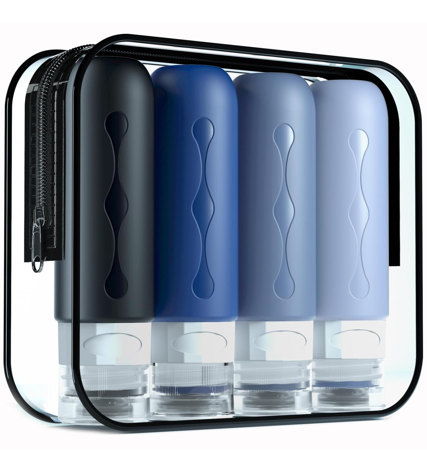 Gemice Silicone Travel Bottles - 4 Pack Leak-Proof Refillable Portable Containers for Lotions Shampoos & Toiletries (90ml) - Navy - Buy Online on SooperMarket.com