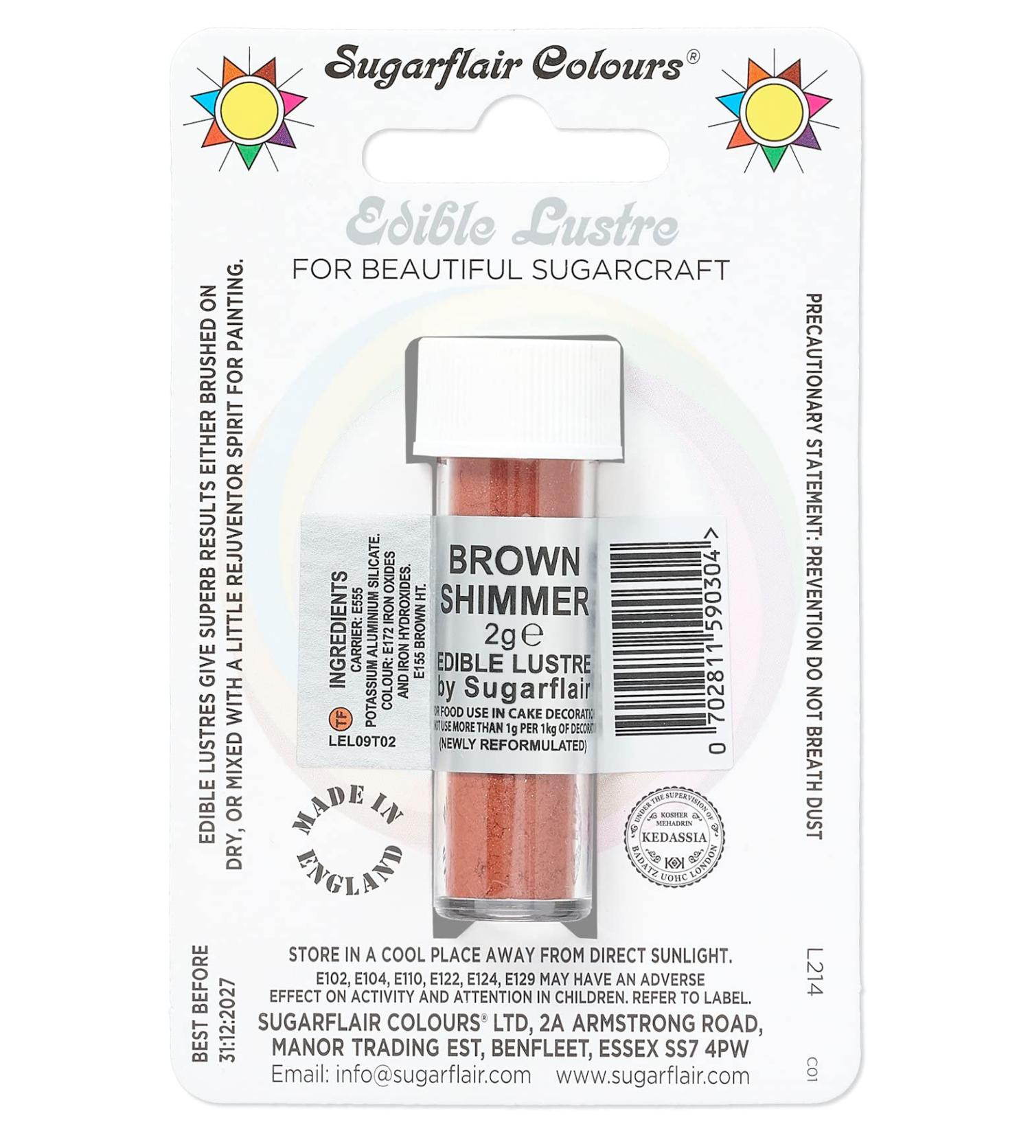 Sugarflair Brown Shimmer Edible Lustre Dust Add a Lustrous Shine to Cakes or Decorations. Brush On or Add Rejuvenator to Create Eye-Catching Edible Paint Gives Shine to Your Bakes - 2g