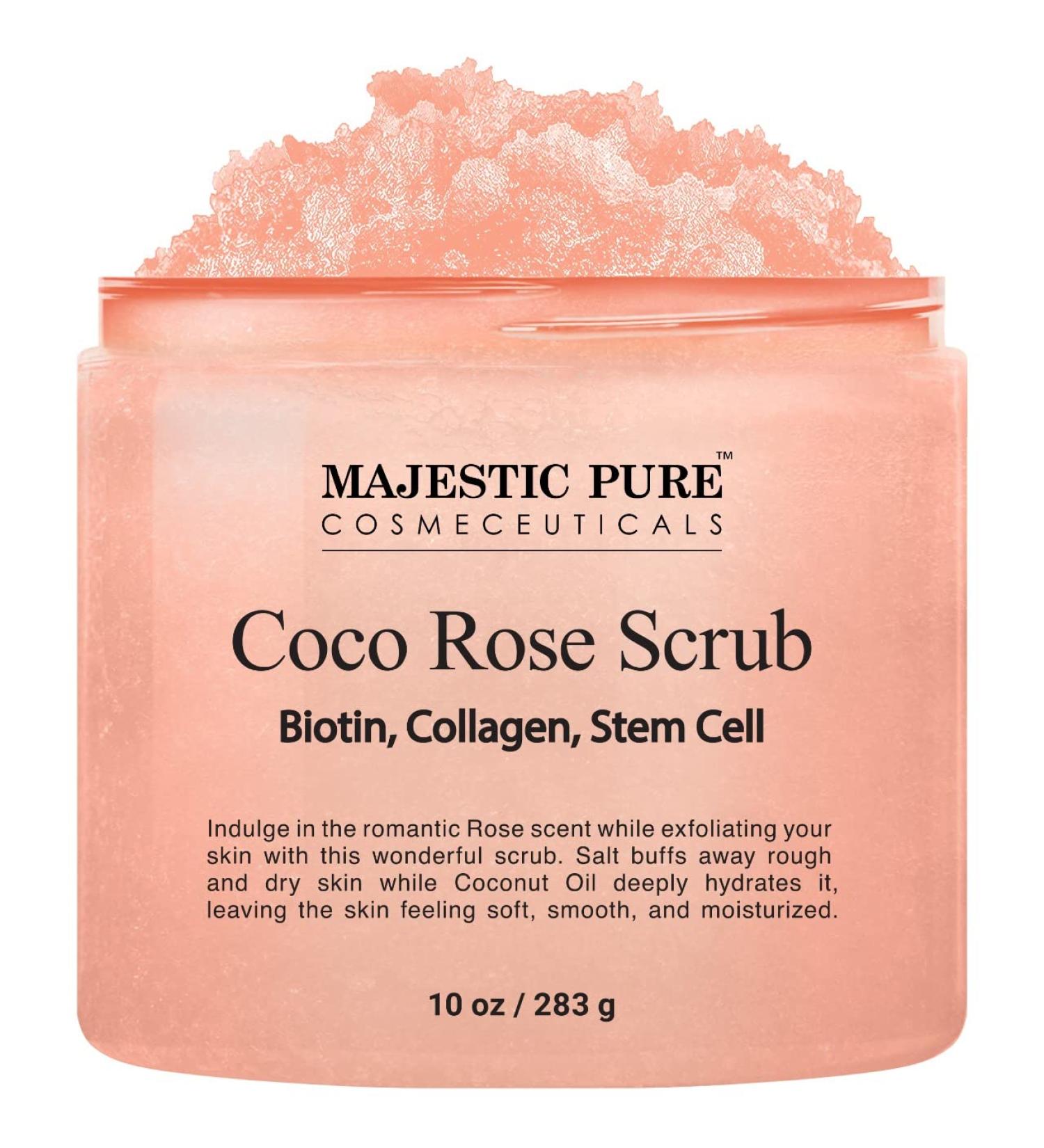 Majestic Pure Coco Rose Scrub with Biotin, Collagen, Stem Cell & Coconut Oil - Exfoliating Body Scrub for Men & Women - 10 oz - Buy Online on SooperMarket.com