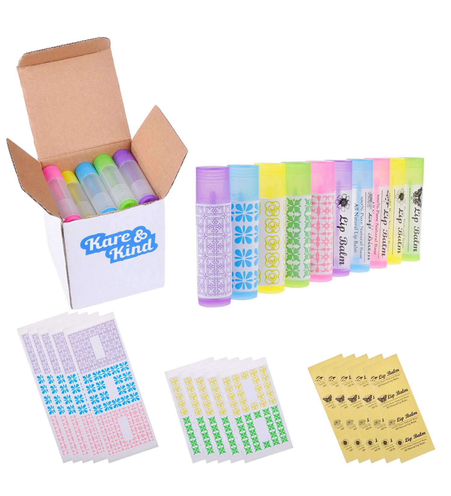 25-Pack Empty Lip Balm Tubes - 5 Colors - DIY Chapstick Containers with Stickers - 5.5 ml - Buy Online on SooperMarket.com