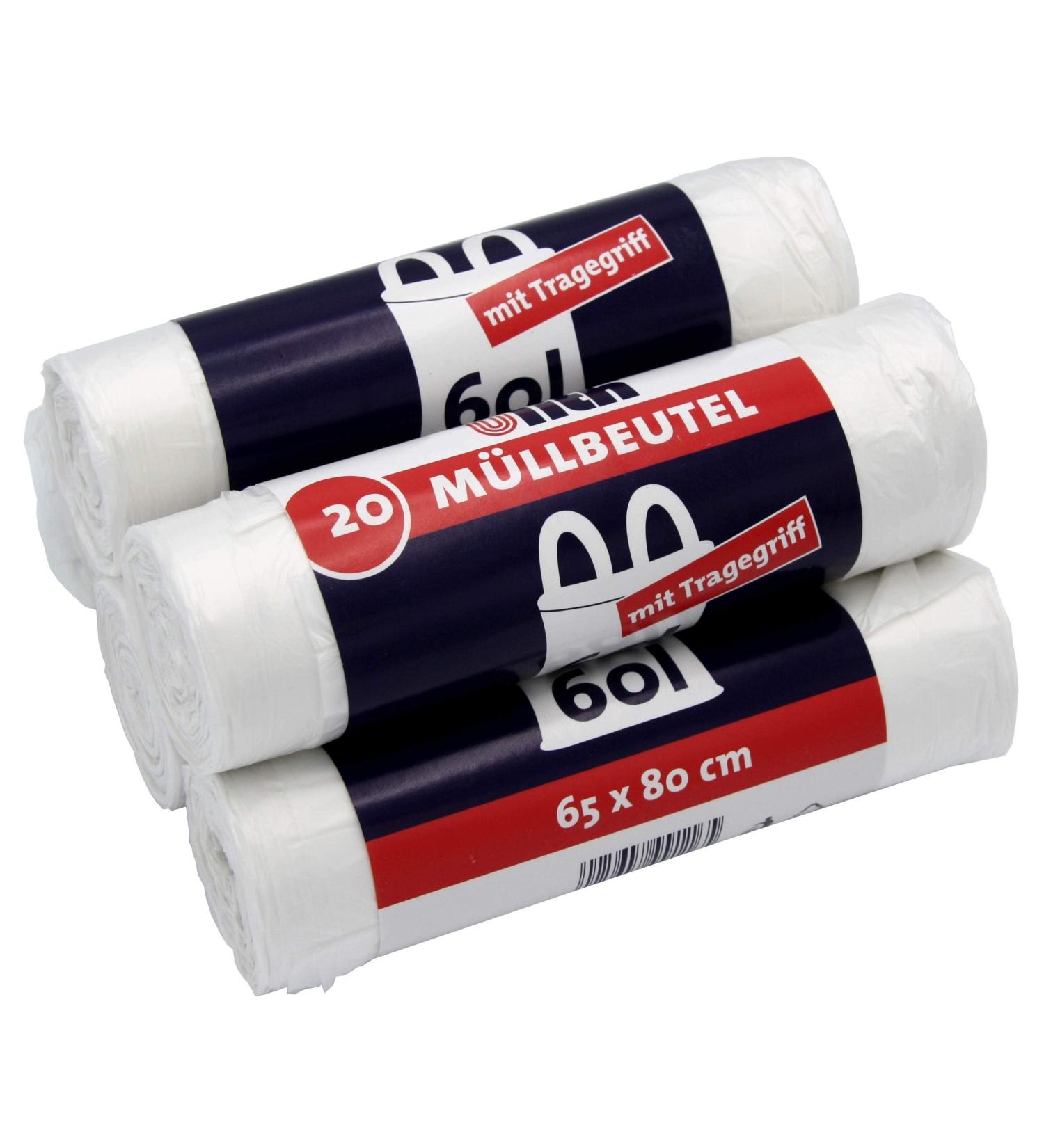 Buy 100 Tear-Resistant Garbage Bags with Handles 60L 20 Bags per Roll Liquid-Tight & Recyclable (5 Pack) International Shipping Available - Buy Online on SooperMarket.com