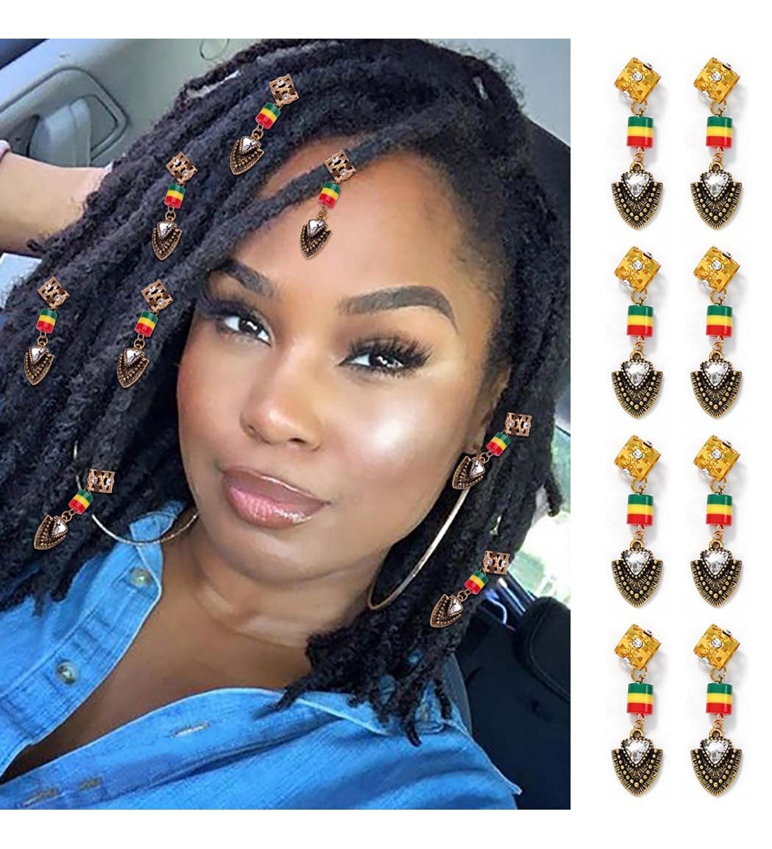 8Pcs Gold Crystals Dreadlock Cuffs & Box Braid Rings - Hair Tube Charms for Women - Buy Online on SooperMarket.com