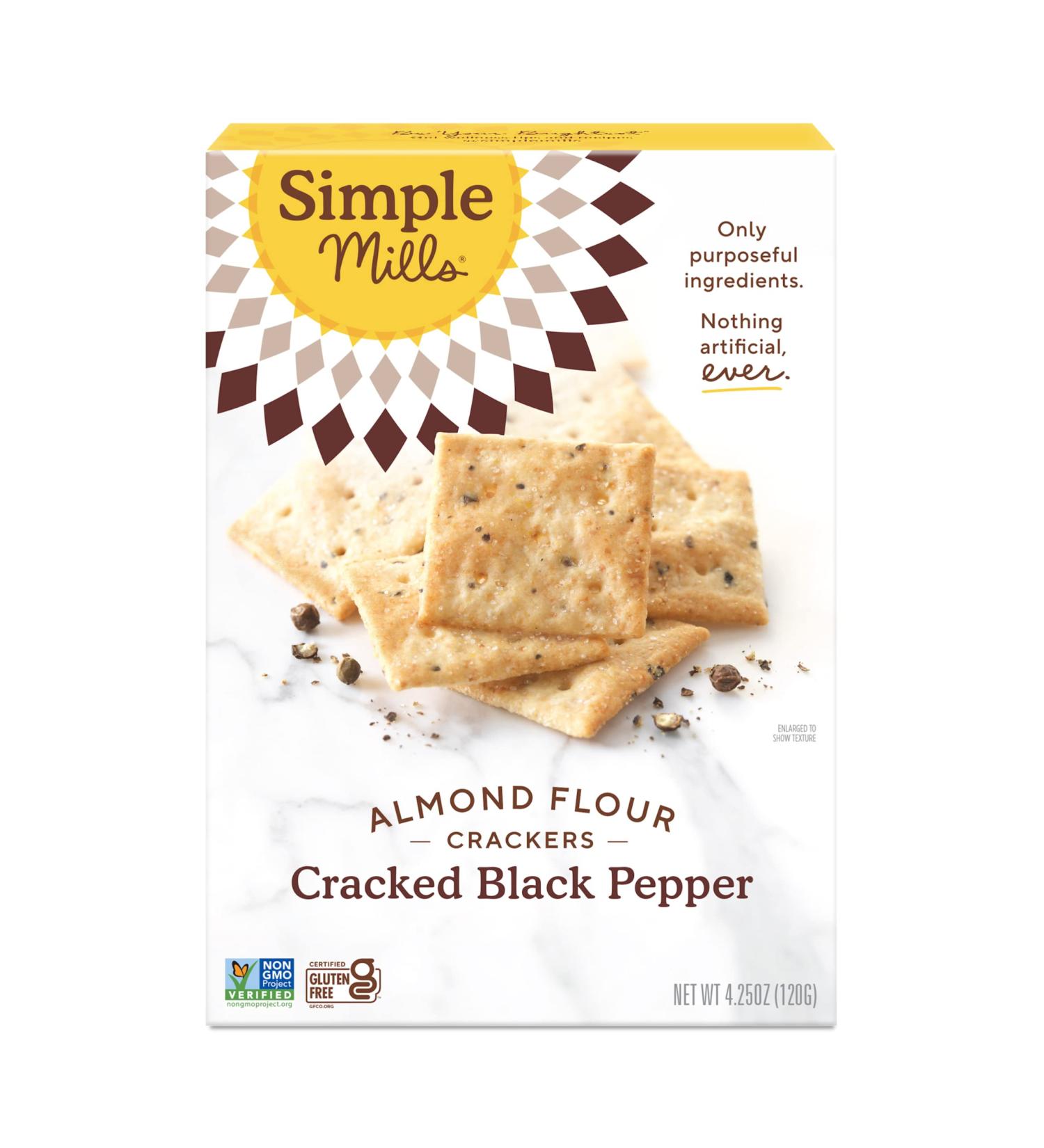 Simple Mills Almond Flour Crackers - Black Cracked Pepper | Gluten Free, Vegan, Healthy Snacks | 4.25 oz - Buy Online on SooperMarket.com