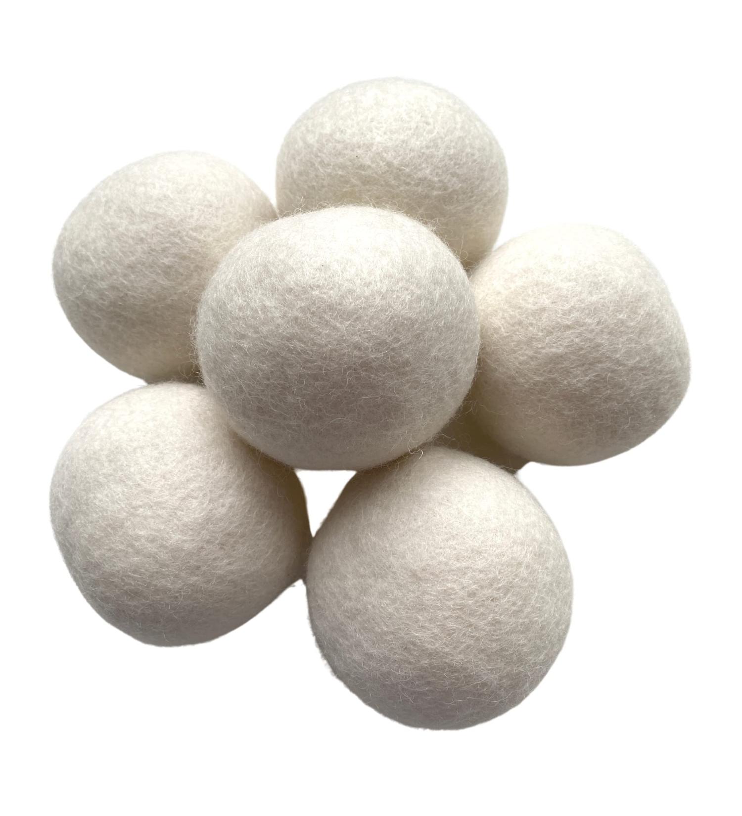 Organic 6 Pack Large Laundry Dryer Balls 100% New Zealand Wool Reusable Natural White or Grey Soft Eco Friendly with Cotton Bag (White) - Buy Online on SooperMarket.com