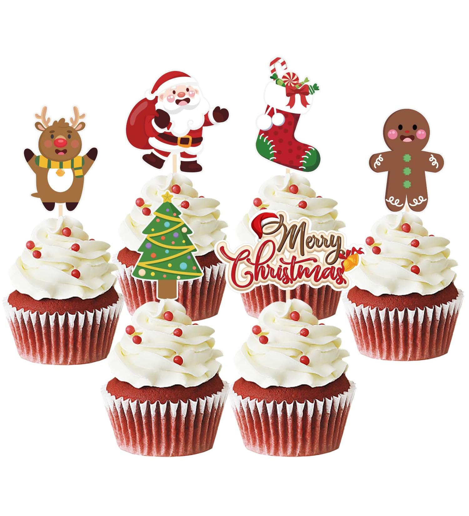 24 x Christmas Cupcake Toppers Merry Christmas Cake Topper Christmas Cake Decoration for Christmas Party Decoration Dessert Cake Christmas Party (Santa Claus) - Buy Online on SooperMarket.com