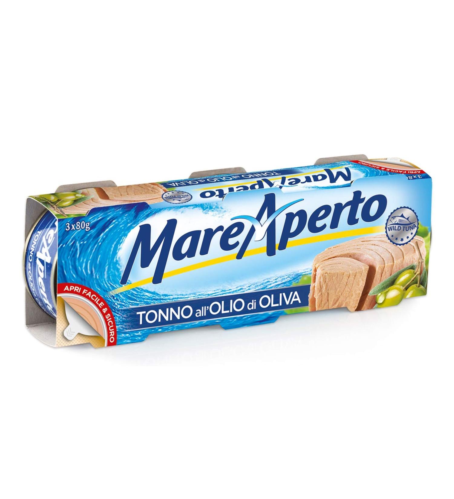 Mare Aperto Tonno all'olio di oliva Tuna in olive oil Tuna canned wild tuna ( 3 x 80g )