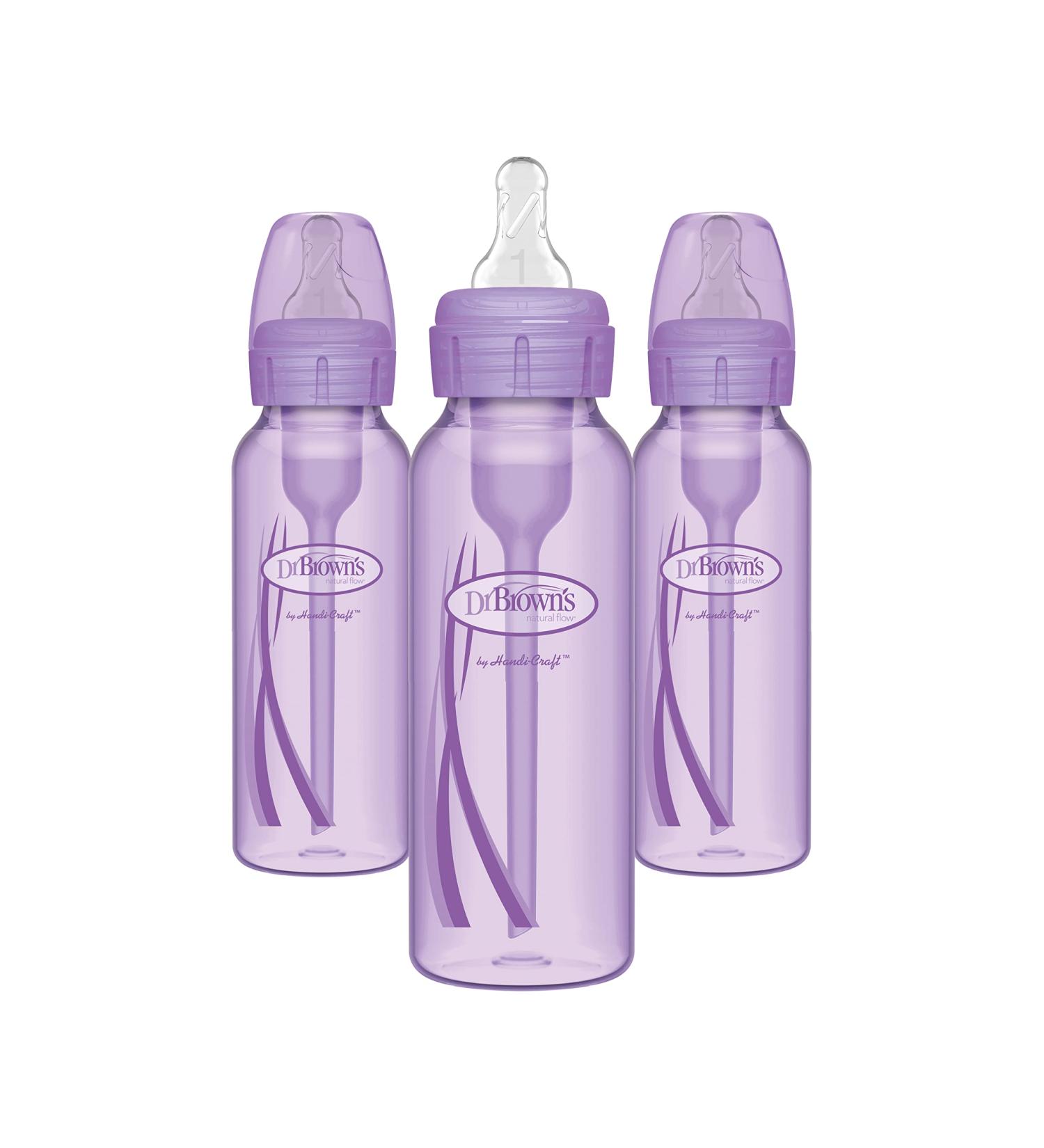 Dr. Brown's Natural Flow Anti-Colic Options+ Narrow Baby Bottles 8 oz/250 mL - Level 1 Slow Flow Nipple - 3 Pack (Purple) - 0m - Buy Online on SooperMarket.com