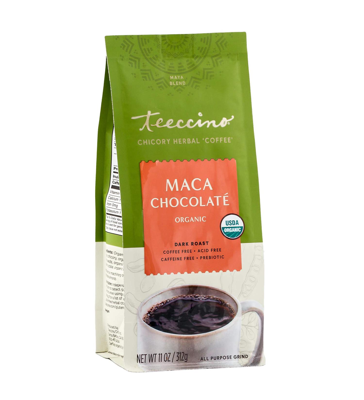 Teeccino Organic Dark Roast Maca Chocolate Herbal Coffee - Caffeine Free, 11 oz (312 g) - Buy Online on SooperMarket.com
