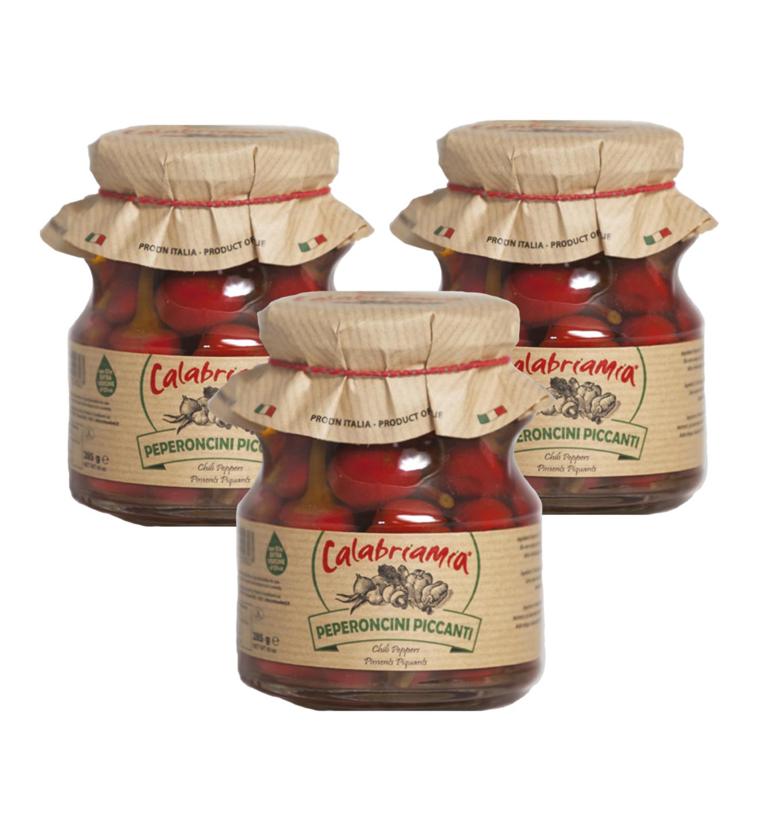 Calabriamia Peperoncini Piccanti Chilli Peppers in Oil 285g Grown and Packed in Calabriamia Italy Authentic Italian Spicy and Savory Taste-Pack of 3 - Buy Online on SooperMarket.com