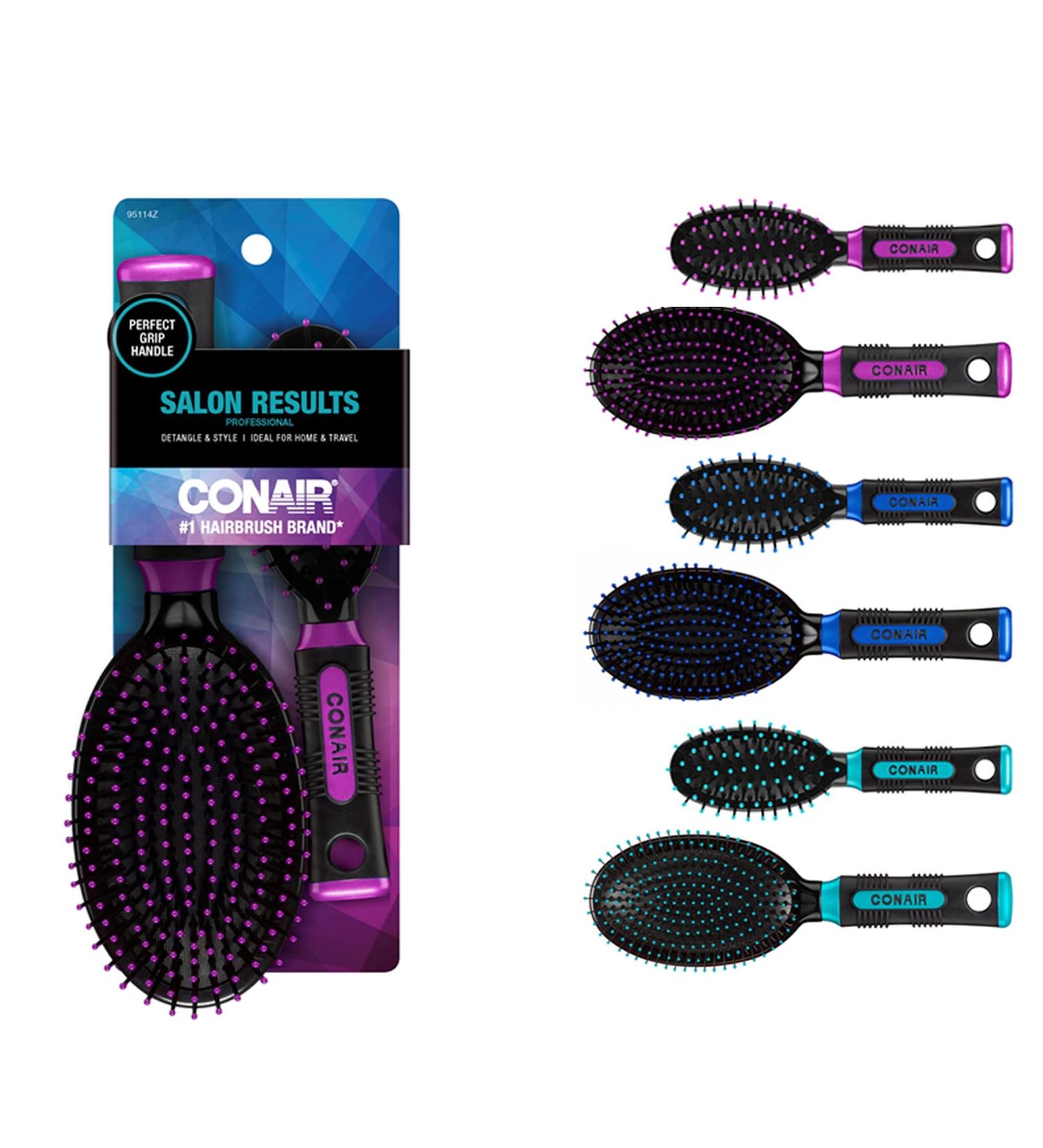 Conair Nylon Bristle Oval Cushion Hair Brush 2-Piece Set with Rubber-Grip Handles - Travel & Full-Sized Brushes - Buy Online on SooperMarket.com