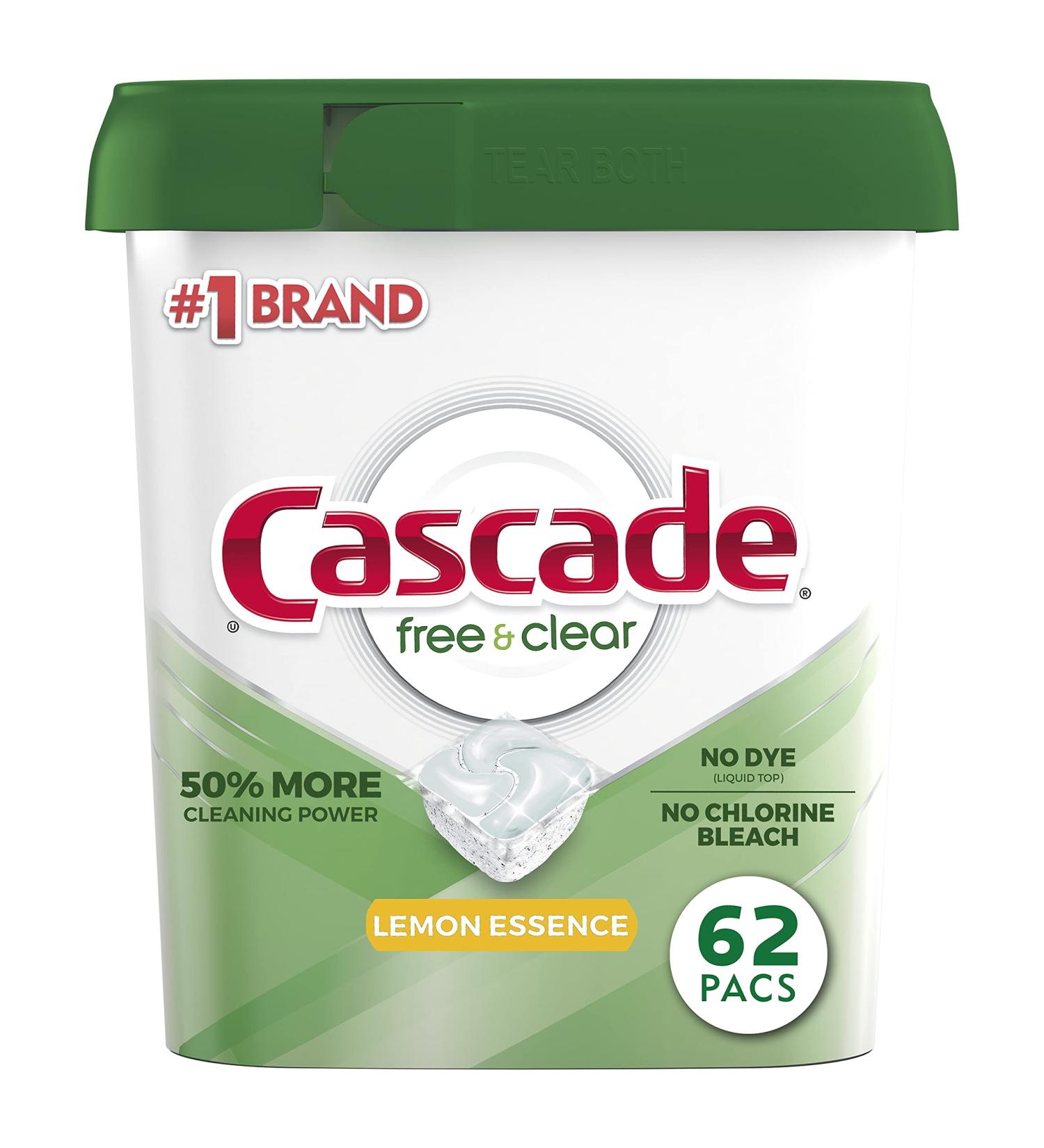 Cascade Free & Clear Dishwasher Pods 62 ct Actionpacs Detergent - Lemon Essence | Eco-Friendly Cleaning Solution - Buy Online on SooperMarket.com