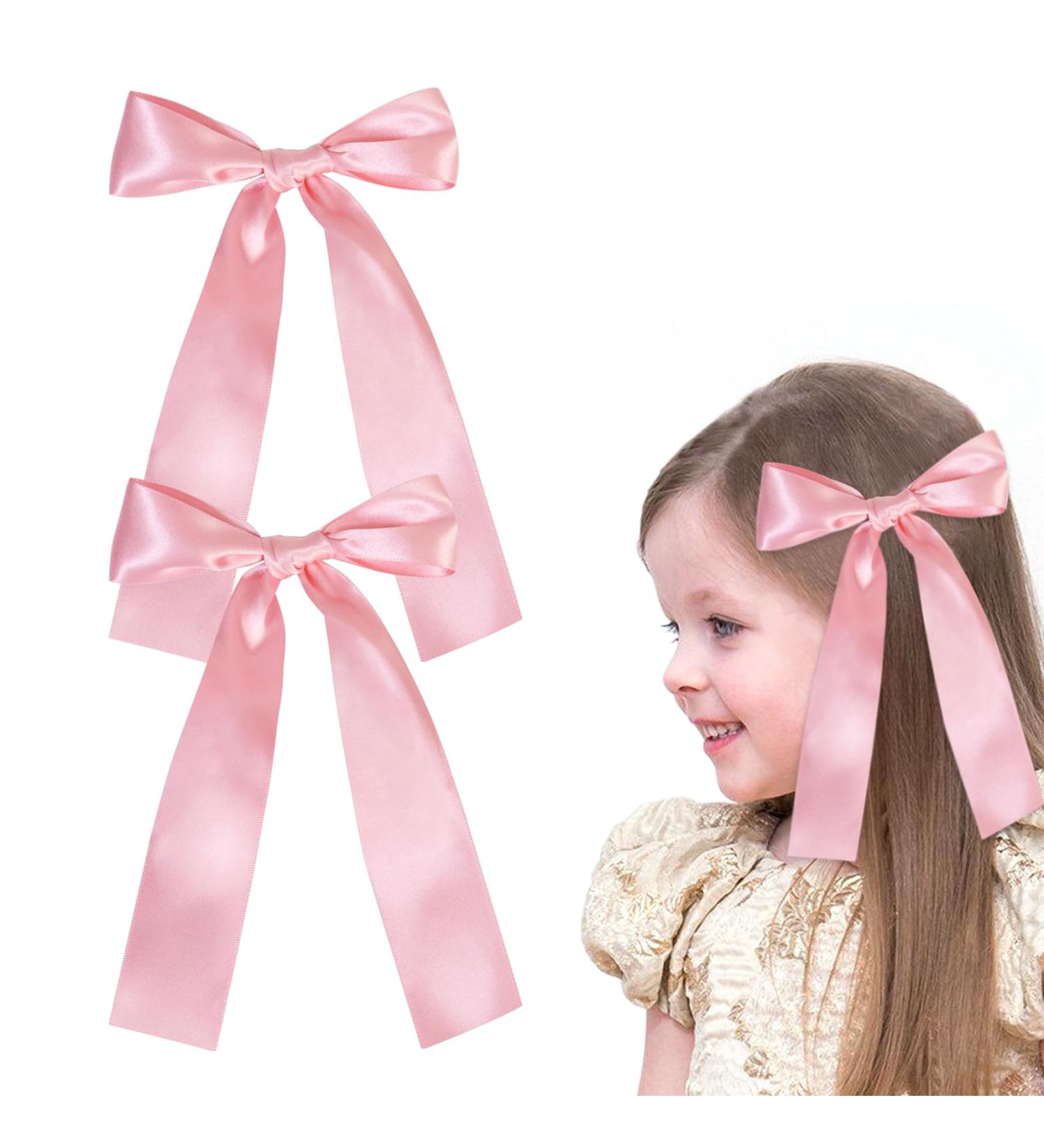 2 Pack Hair Bows for Girls and Women Large Bow Hair Clips Hair Barrette with Long Silky Satin Pink Hair Accessories for Girls(Pink) - Buy Online on SooperMarket.com