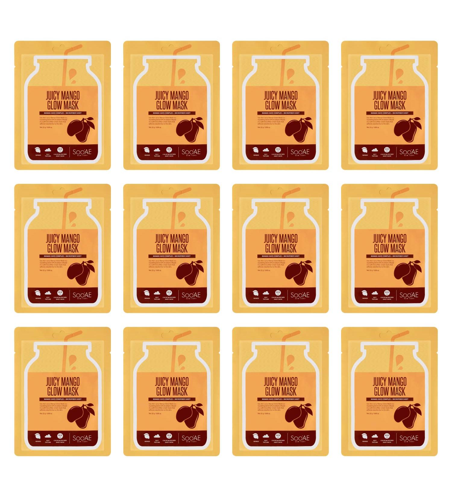 Soo AE Juicy Mango Glow Sheet Mask - Hydrating Korean Skin Care | 12 Pack - Buy Online on SooperMarket.com