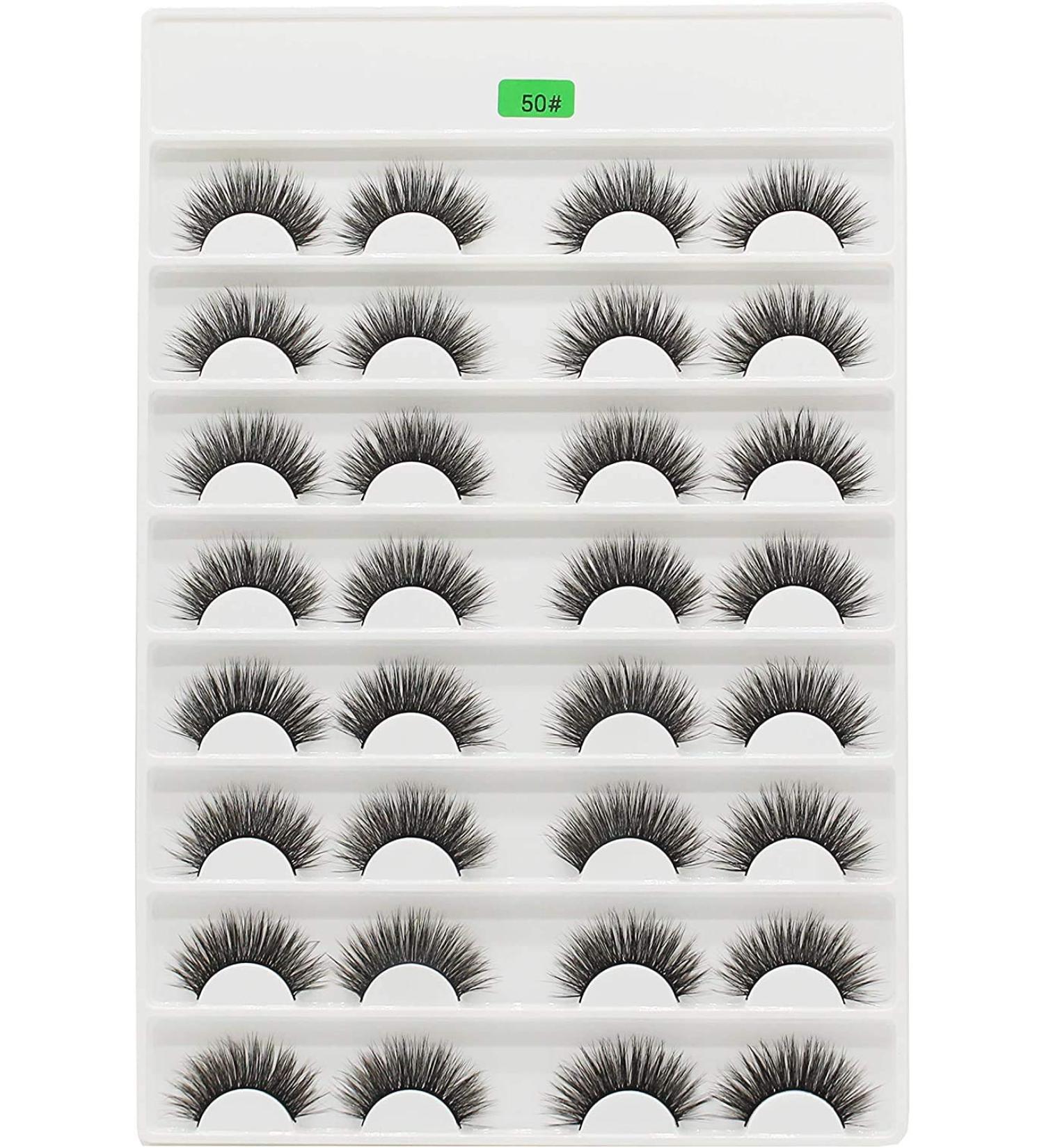 16Pairs 3D Faux Mink False Eyelashes Large Tray Long Stripe Black Soft and Light Full Volume Eye Lashes Extensions Framatic Look Makeup Tools (50#)
