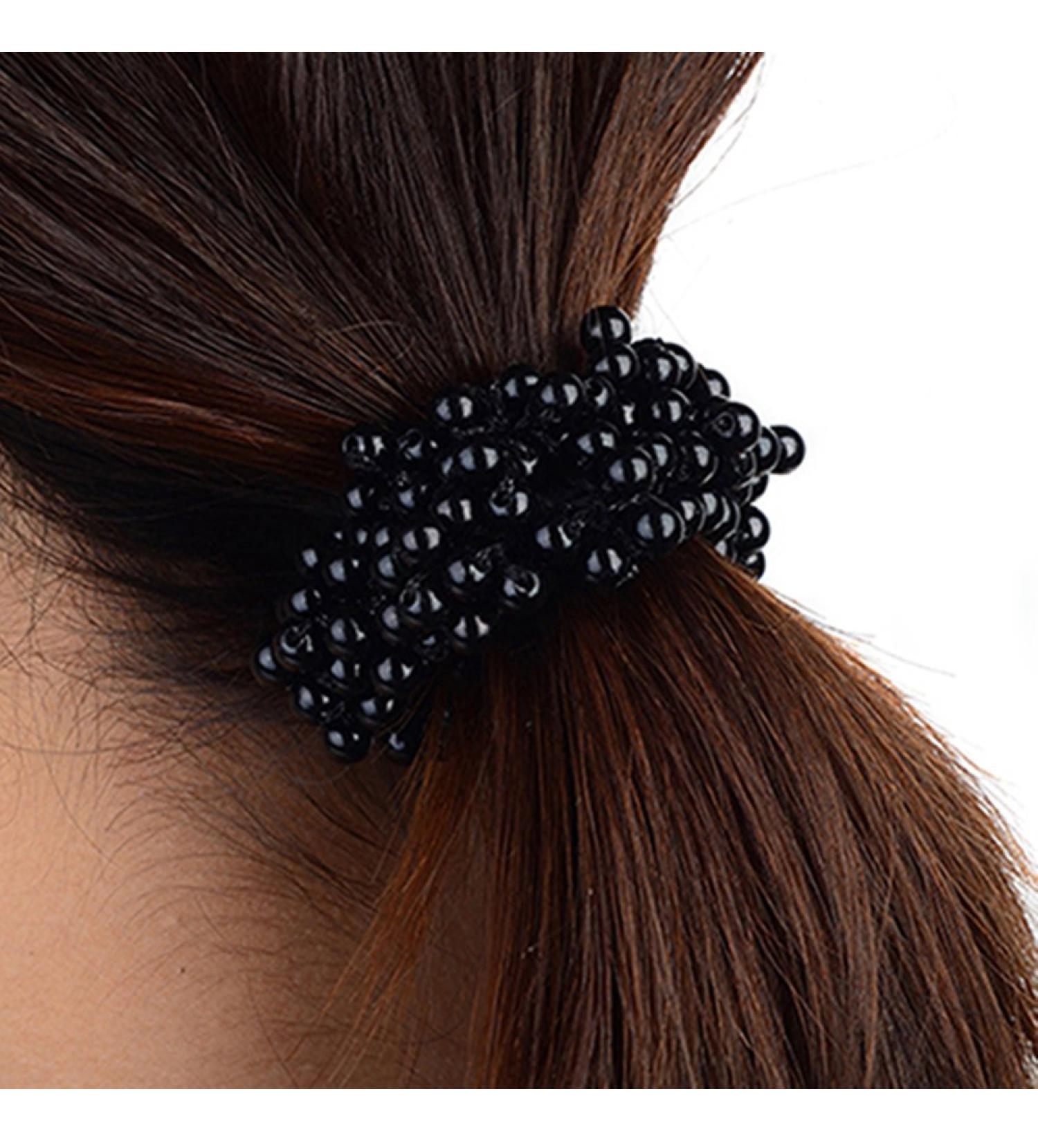 Buy Women's Faux Pearl Hair Scrunchies Black Ponytail Holders (3 Pack) | International Shipping - Buy Online on SooperMarket.com