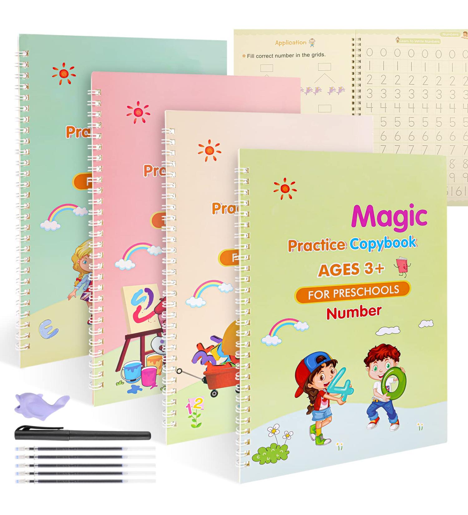 Funvce English Magic Exercise Book - 4 Reusable Booklets for Kids | Learn Alphabet Numbers & Drawing - Buy Online on SooperMarket.com