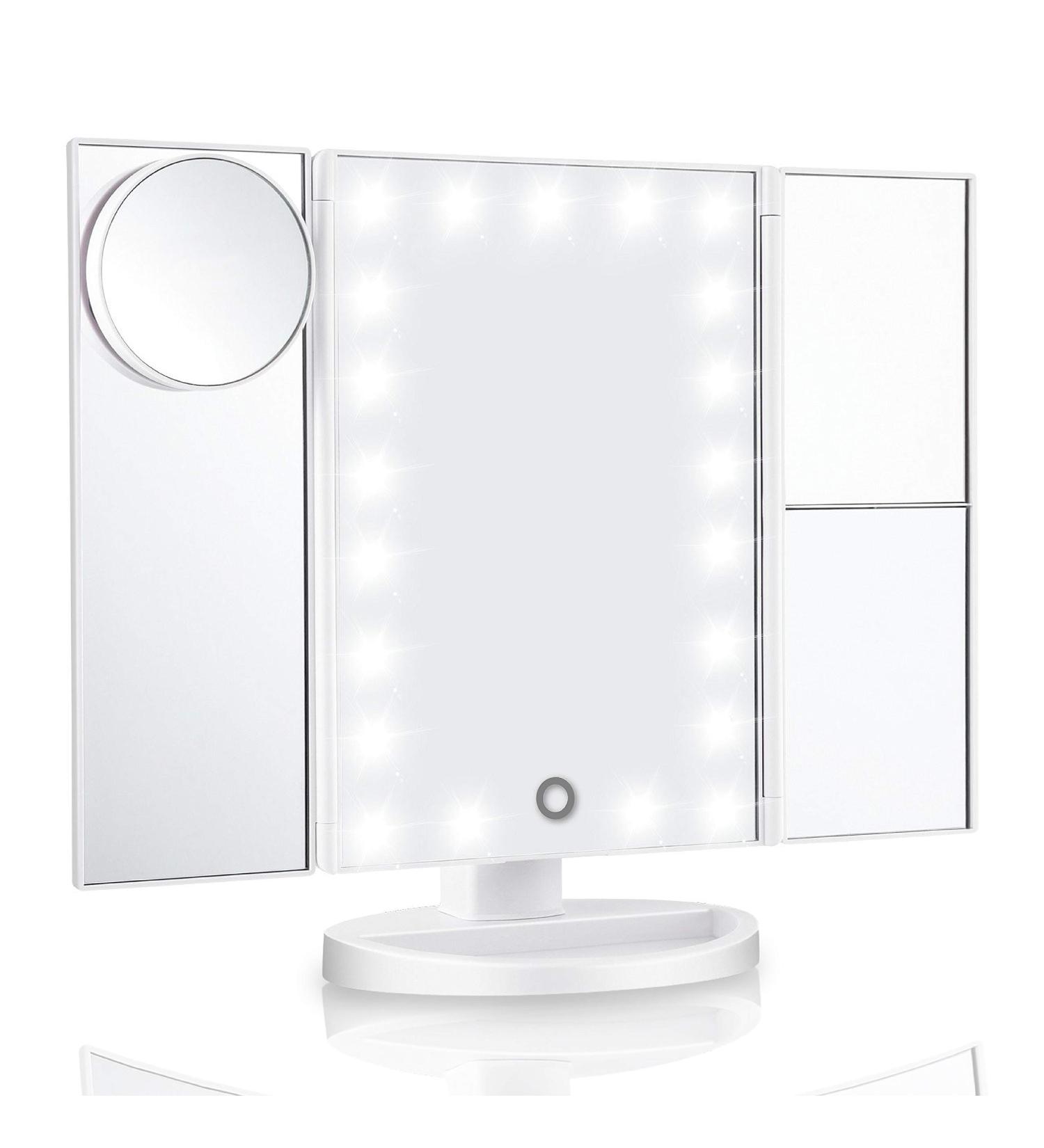 LED Lighted Vanity Mirror with 21 Lights, Trifold Design and Touch Screen Dimming - 11x7.1x1 inches, 2X/3X Magnification for Perfect Makeup - Buy Online on SooperMarket.com