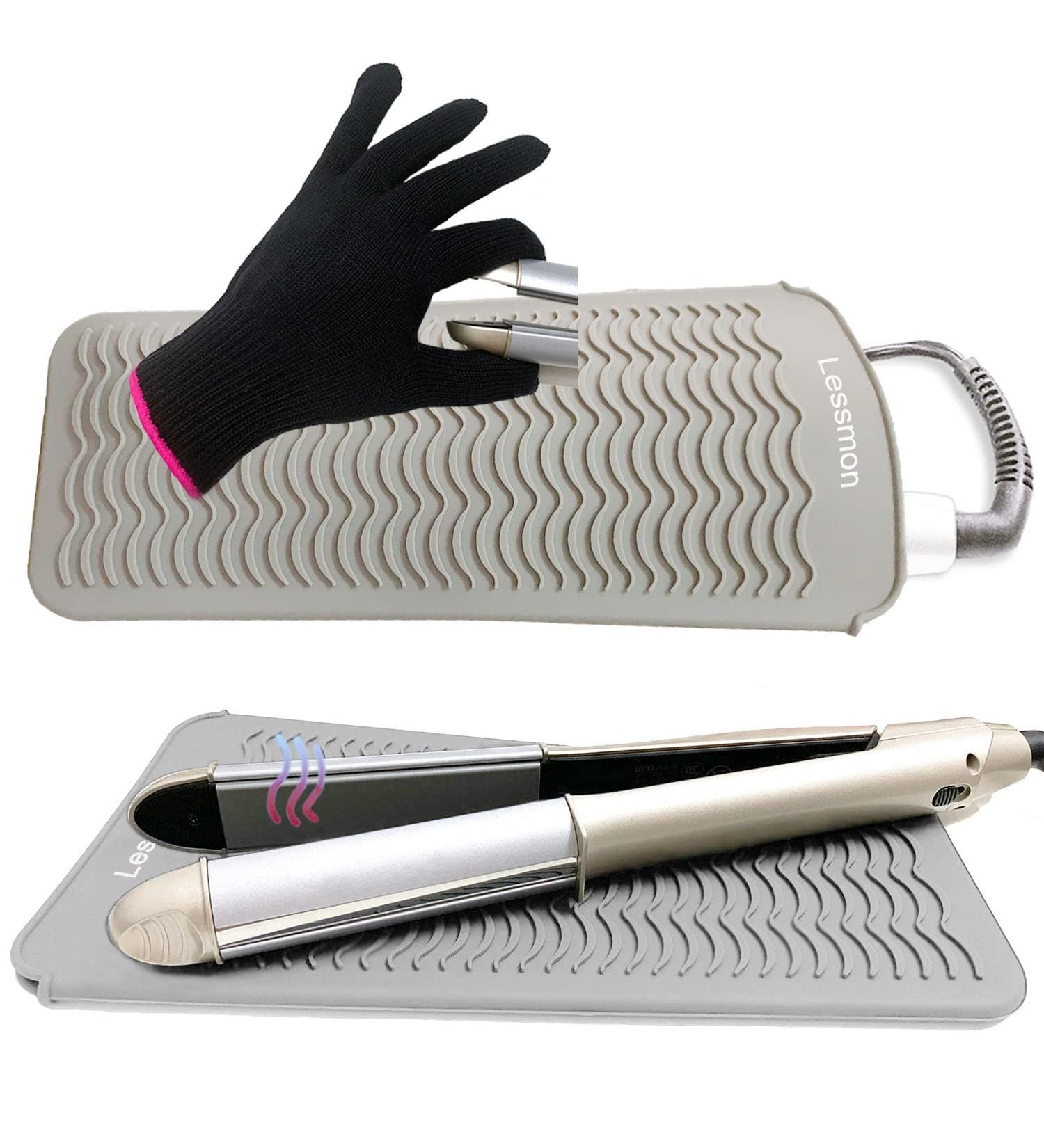 Heat-Resistant Mat Bag & Gloves for Hair Styling | 28.5cm x 14cm | Ideal for Curls & Smoothing Tools - Gray - Buy Online on SooperMarket.com