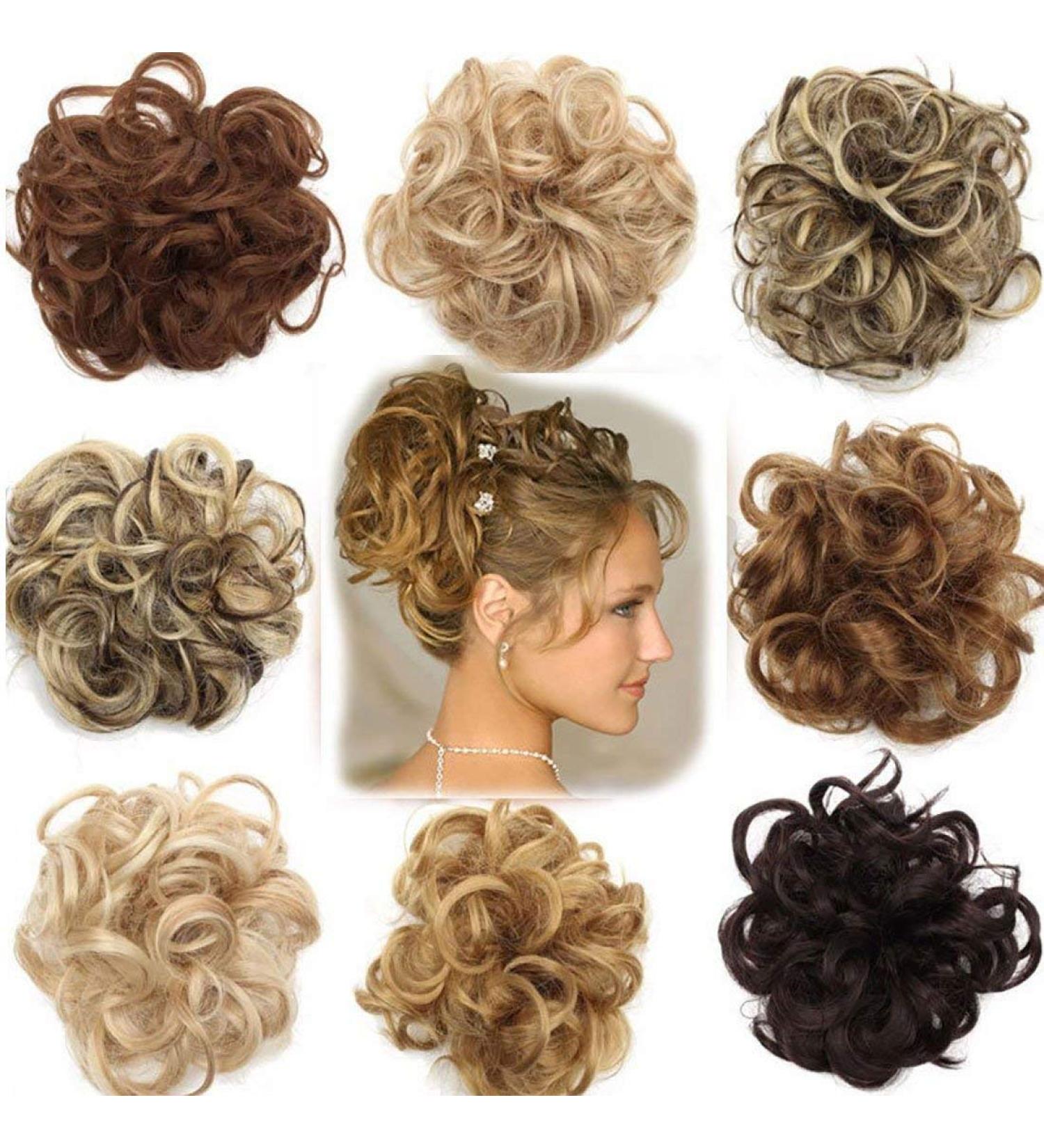 Wavy Curly Messy Hair Bun Updo Scrunchie Extension - Dark Blonde to Bleach Blonde - Buy Online on SooperMarket.com