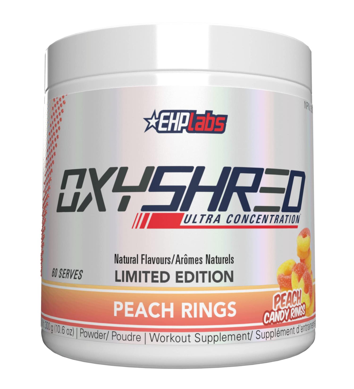 EHPlabs OxyShred Thermogenic Pre Workout Powder & Shredding Supplement - Preworkout for Men & Women Sugar Free Energy Powder with 150mg of Caffeine - Peach Candy Rings 60 Servings - Buy Online on SooperMarket.com