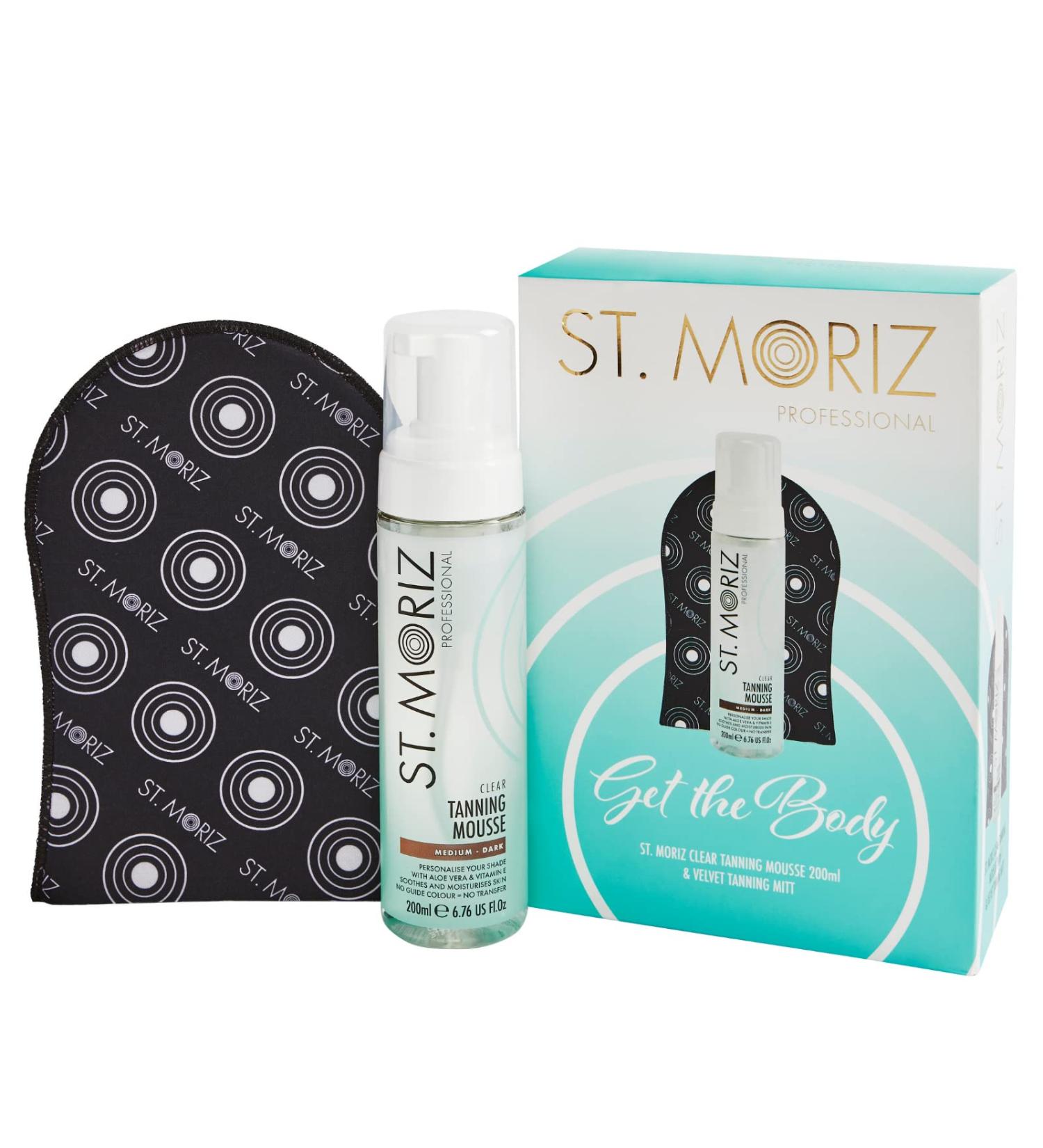ST. MORIZ GET THE BODY Boxed Gift Set - Contains Clear Tanning Mousse MEDIUM DARK 200ml + St Moriz Mitt - Buy Online on SooperMarket.com